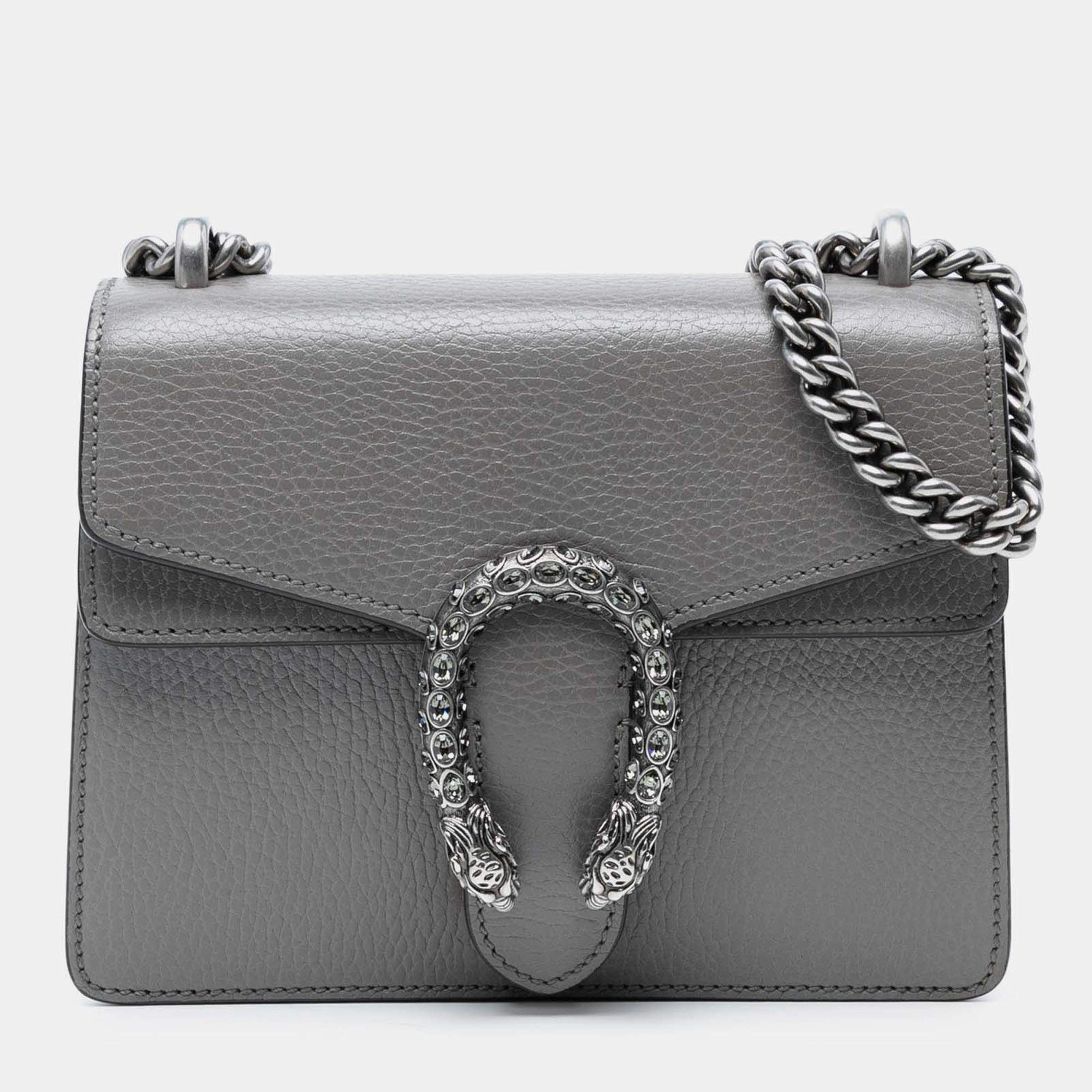 Pre Owned Gucci Grey Small Leather Dionysus Crossbody
