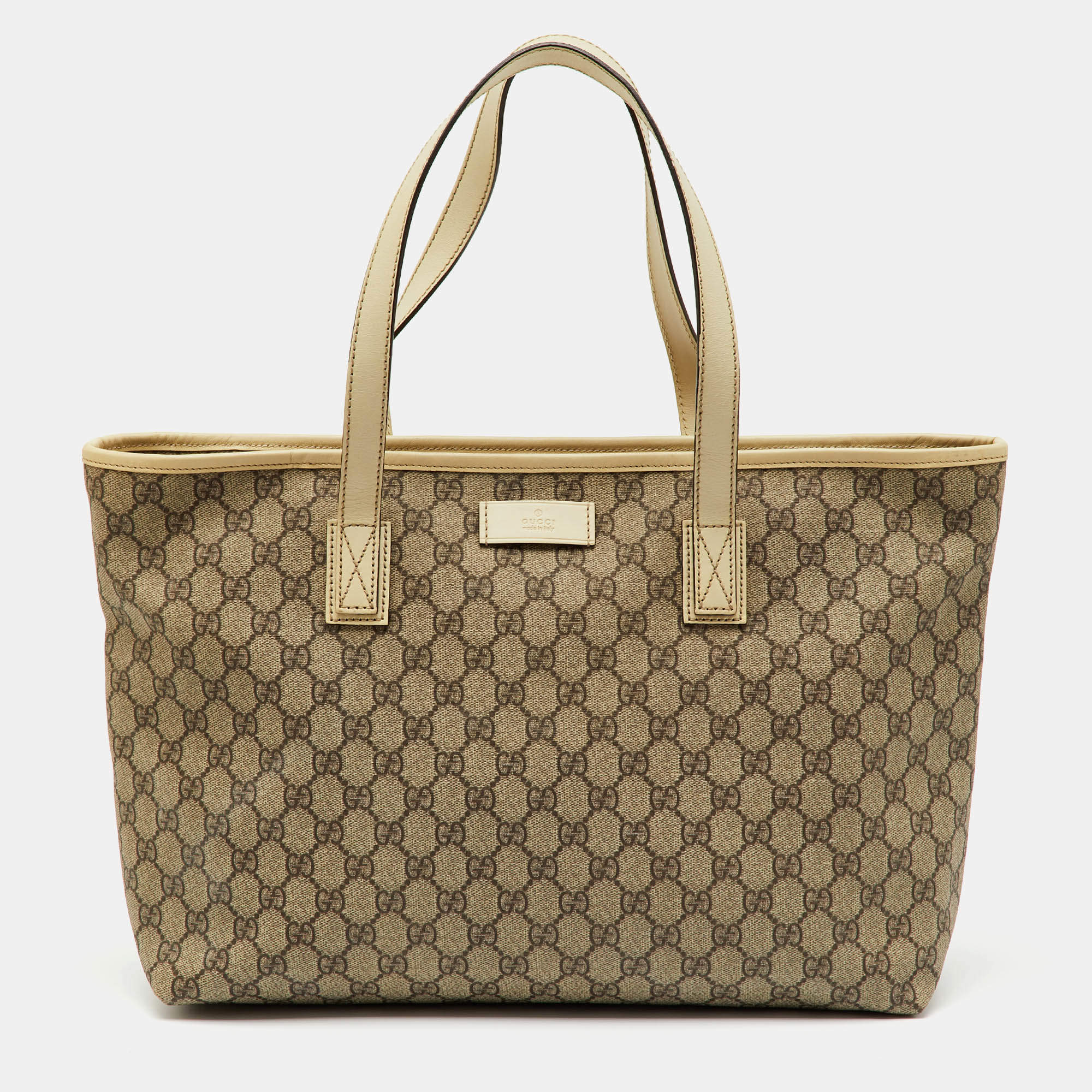 Pre Owned Gucci Beige/Cream GG Supreme Canvas and Leather Tote