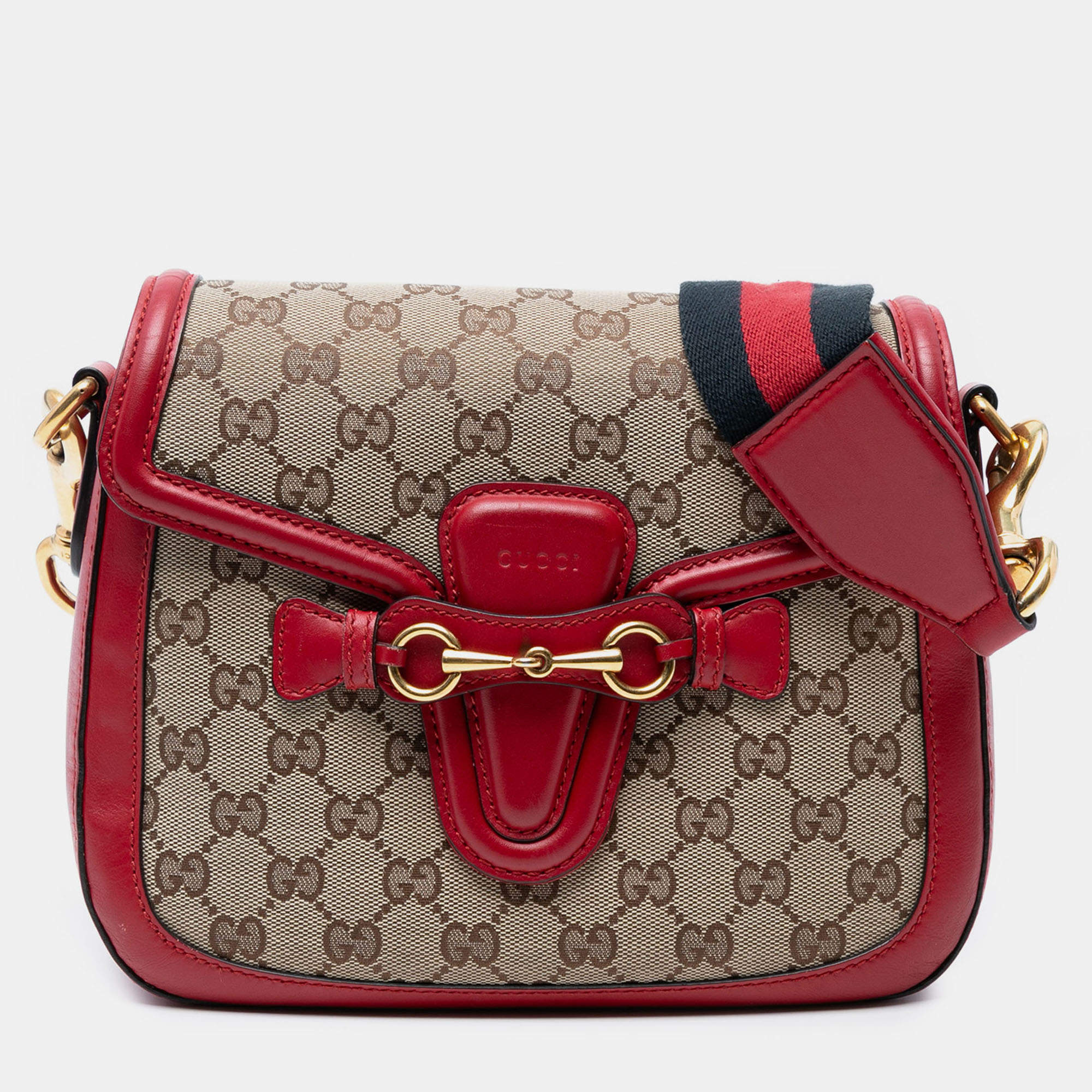 Pre Owned Gucci Beige Brown Medium GG Canvas Lady Web Crossbody