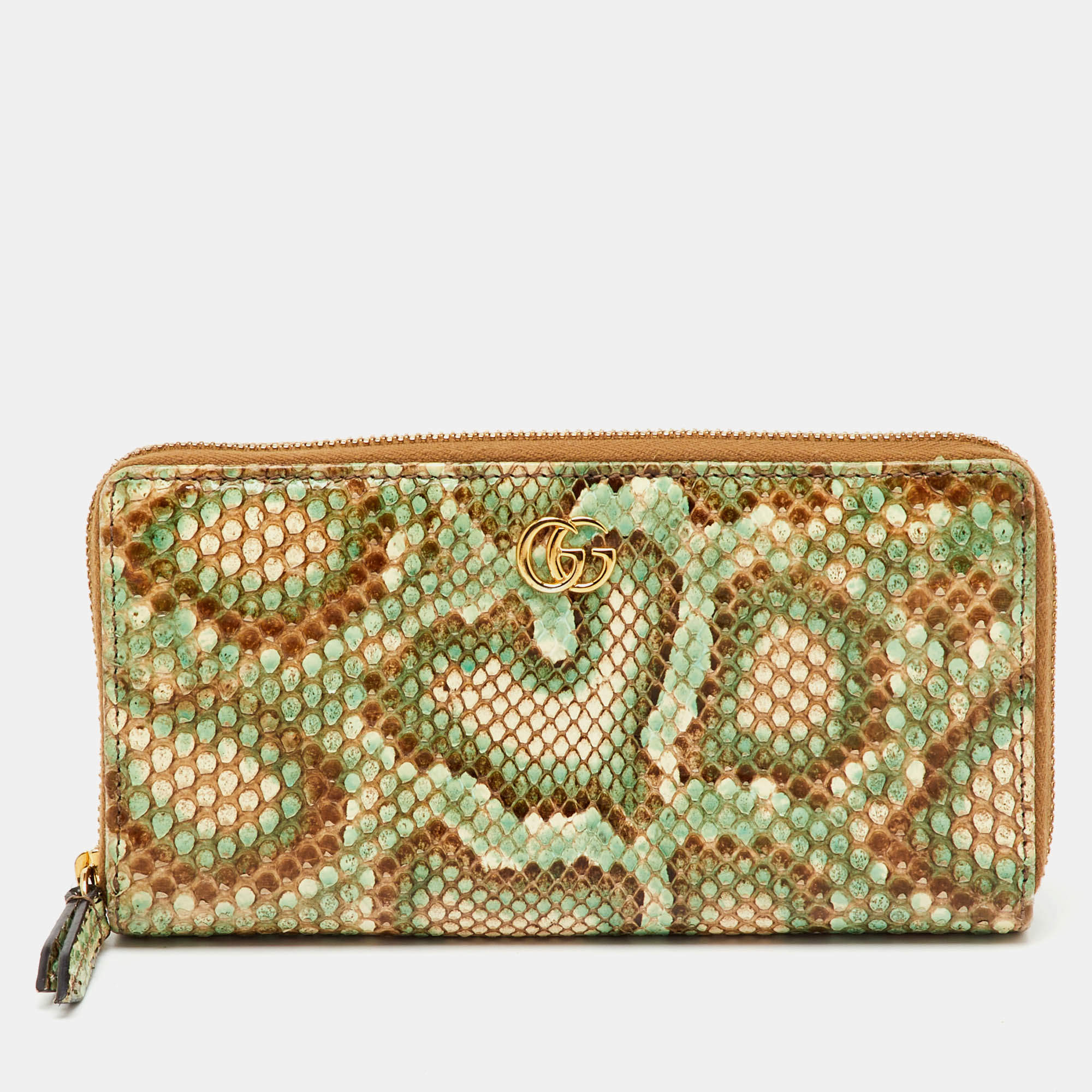 Pre Owned Gucci Multicolor Python GG Marmont Zip Around Wallet