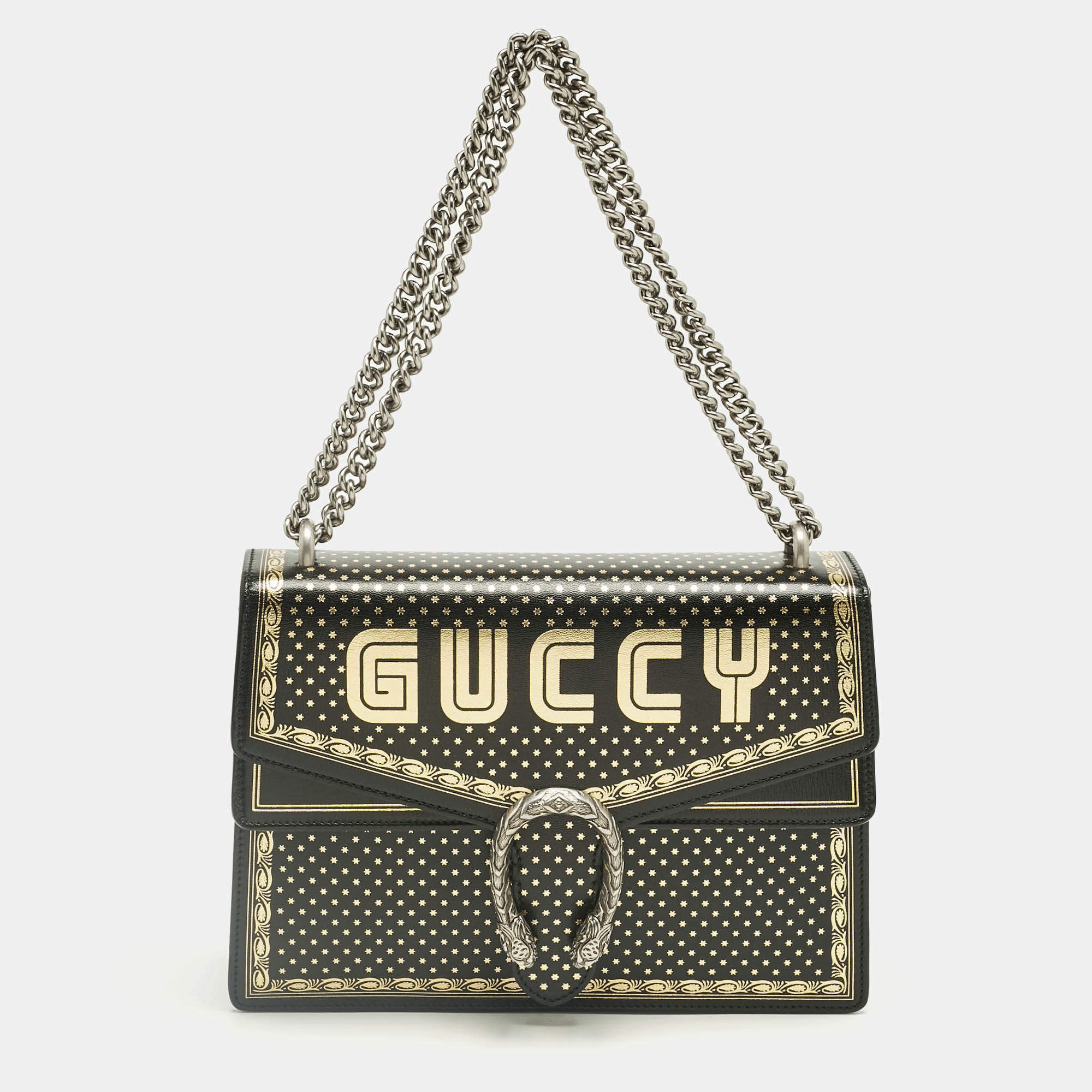 Pre Owned Gucci Black/Gold Leather Medium Guccy Dionysus Shoulder Bag