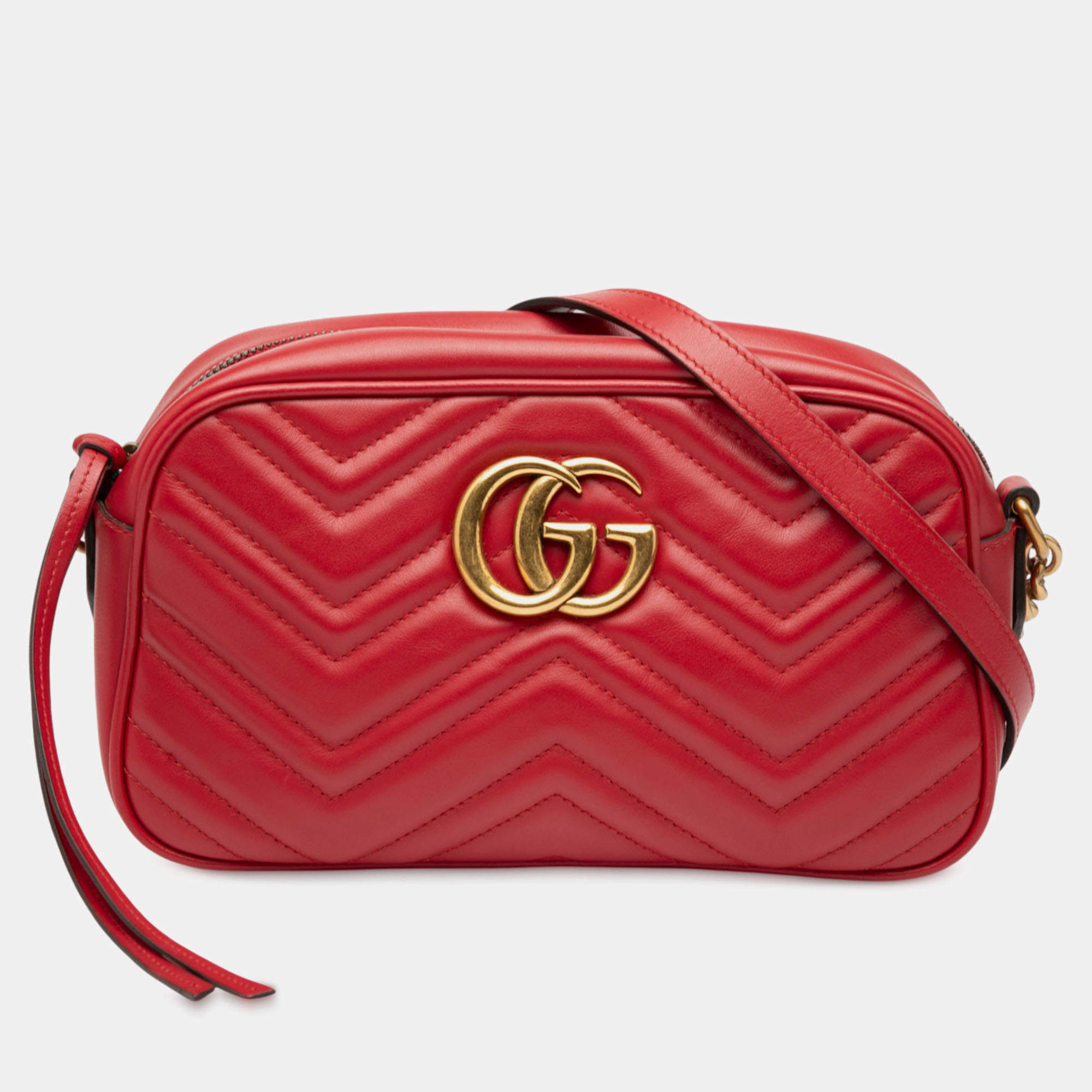 Pre Owned Gucci Red Small GG Marmont Matelasse Leather Crossbody