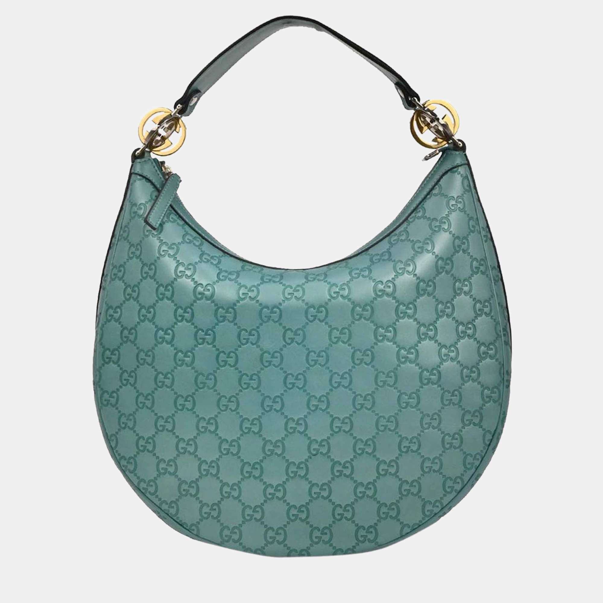 Pre Owned Gucci Light Blue Guccissima GG Hobo Handbag
