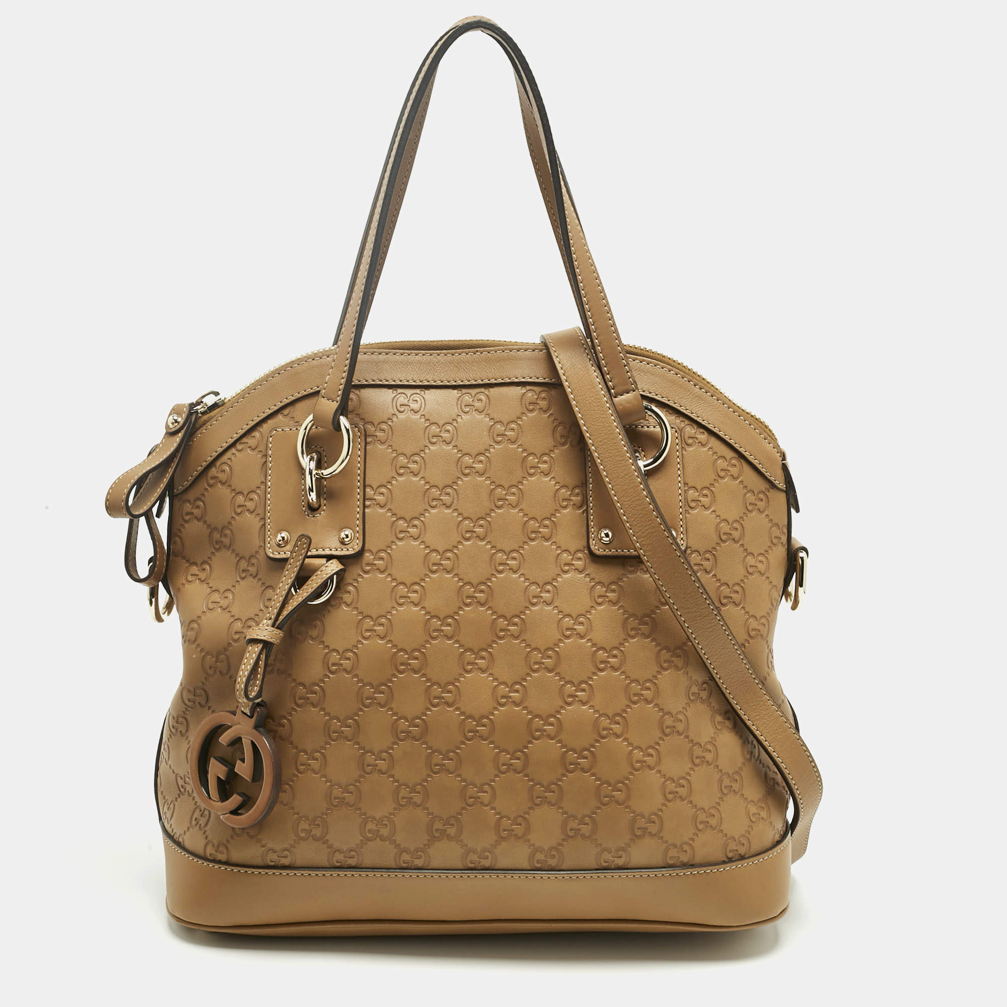 Pre Owned Gucci Tan Guccissima Leather Charm Dome Satchel