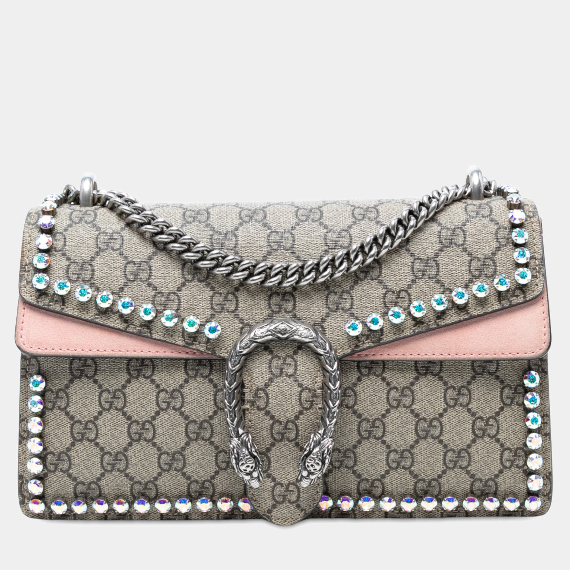Pre Owned Gucci Beige Medium GG Supreme Crystal Dionysus Shoulder Bag