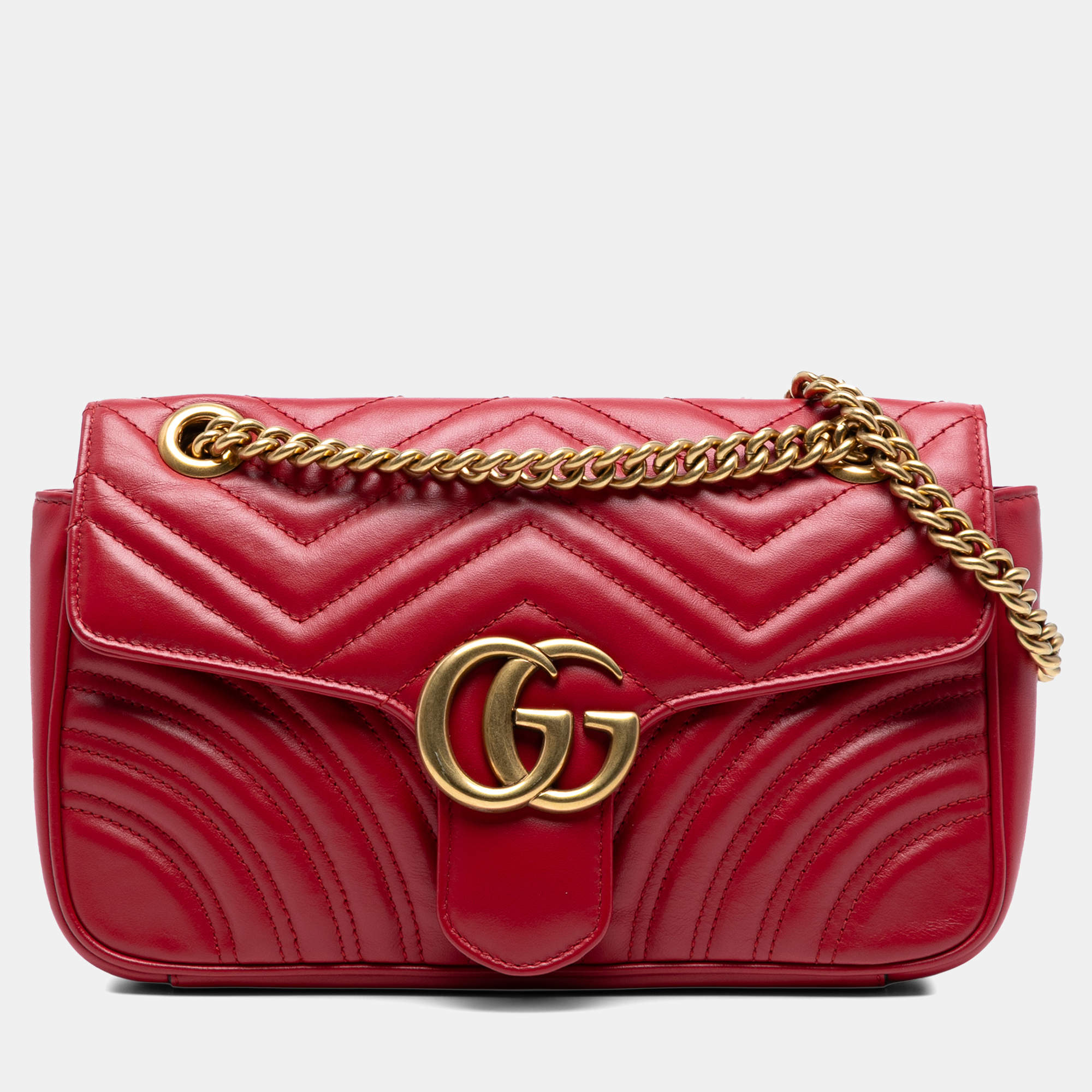Pre Owned Gucci Red Medium GG Marmont Matelasse Leather Shoulder Bag