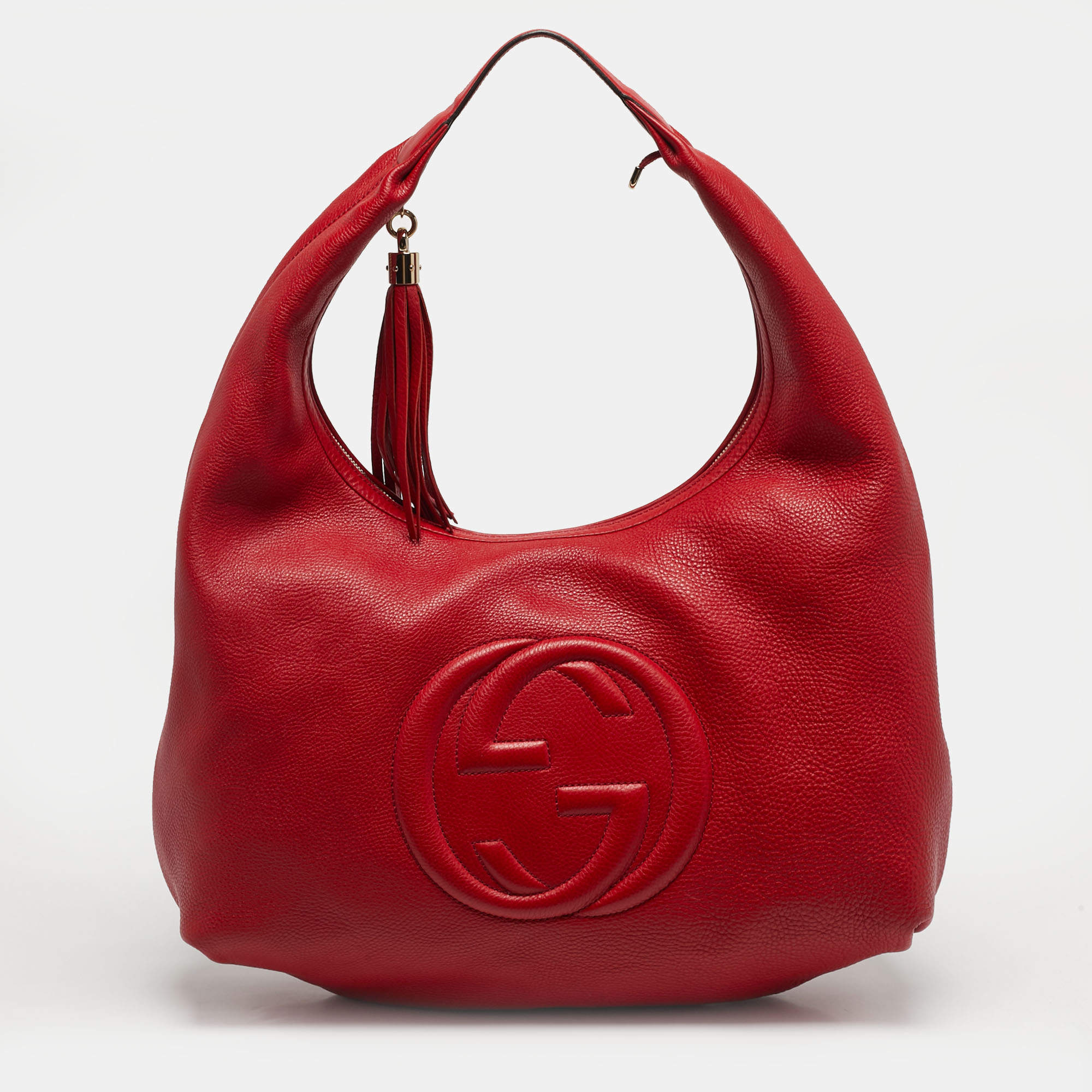 Pre Owned Gucci Red Pebbled Leather Soho Hobo