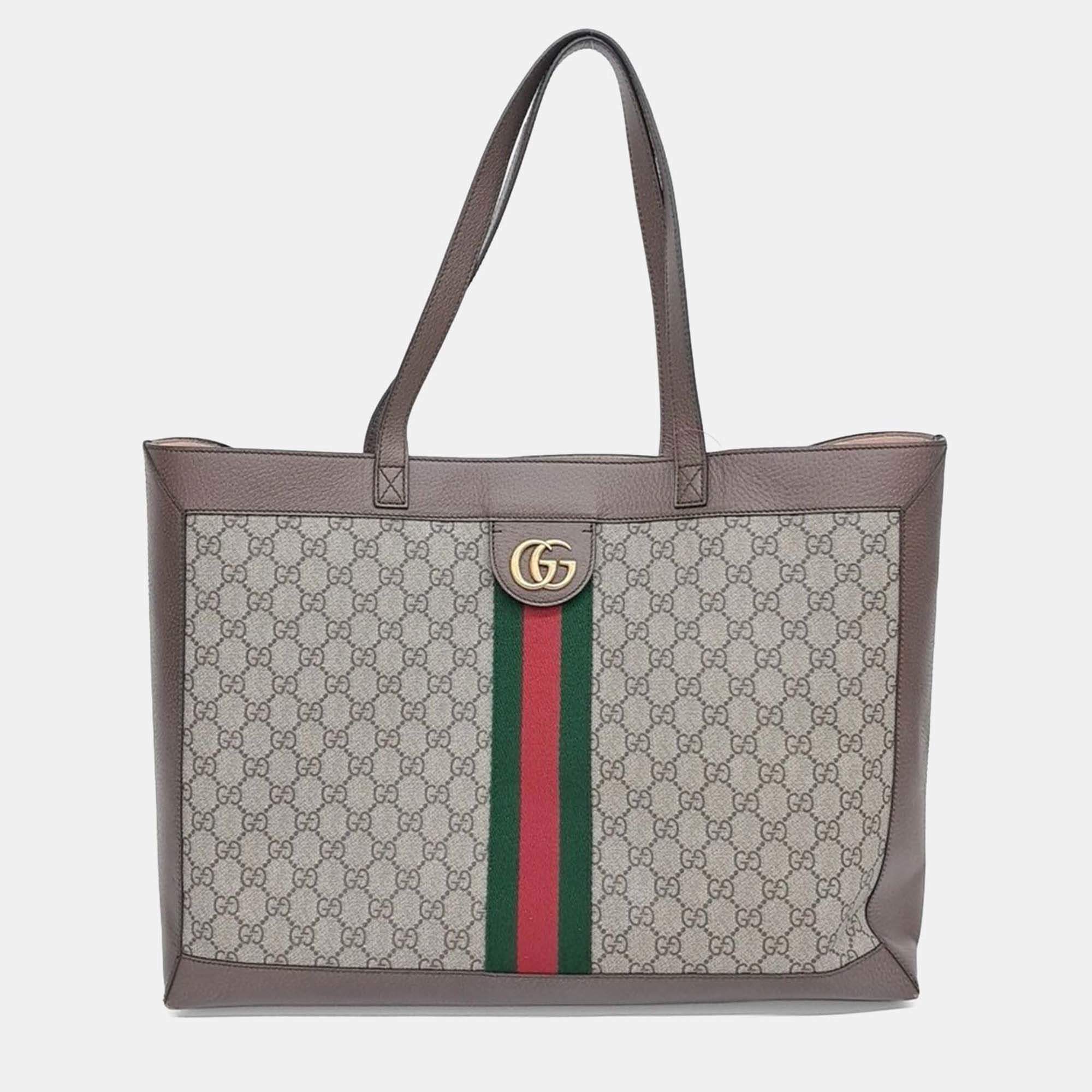 Pre Owned Gucci Beige Coated Canvas Ophidia GG Supreme Tote Bag