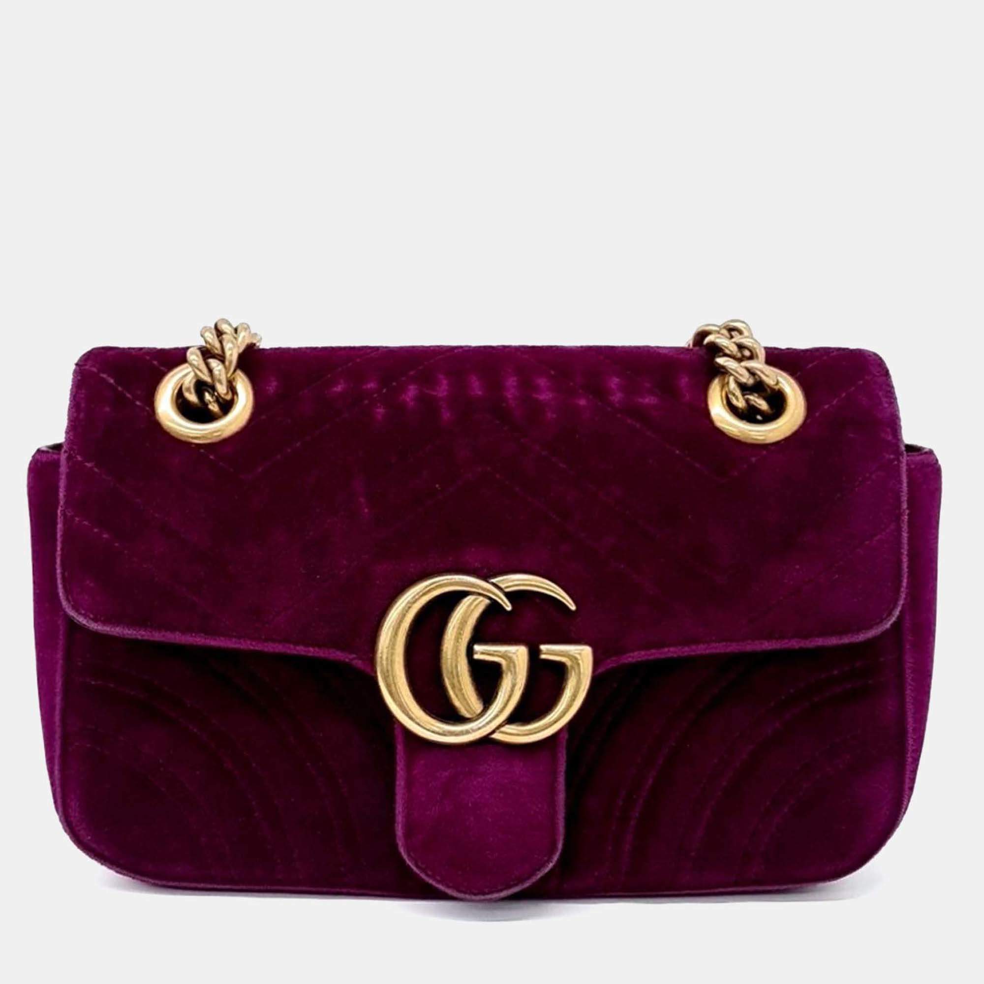 Pre Owned Gucci Purple Velvet Velvet Matrasse Mini Shoulder Bag