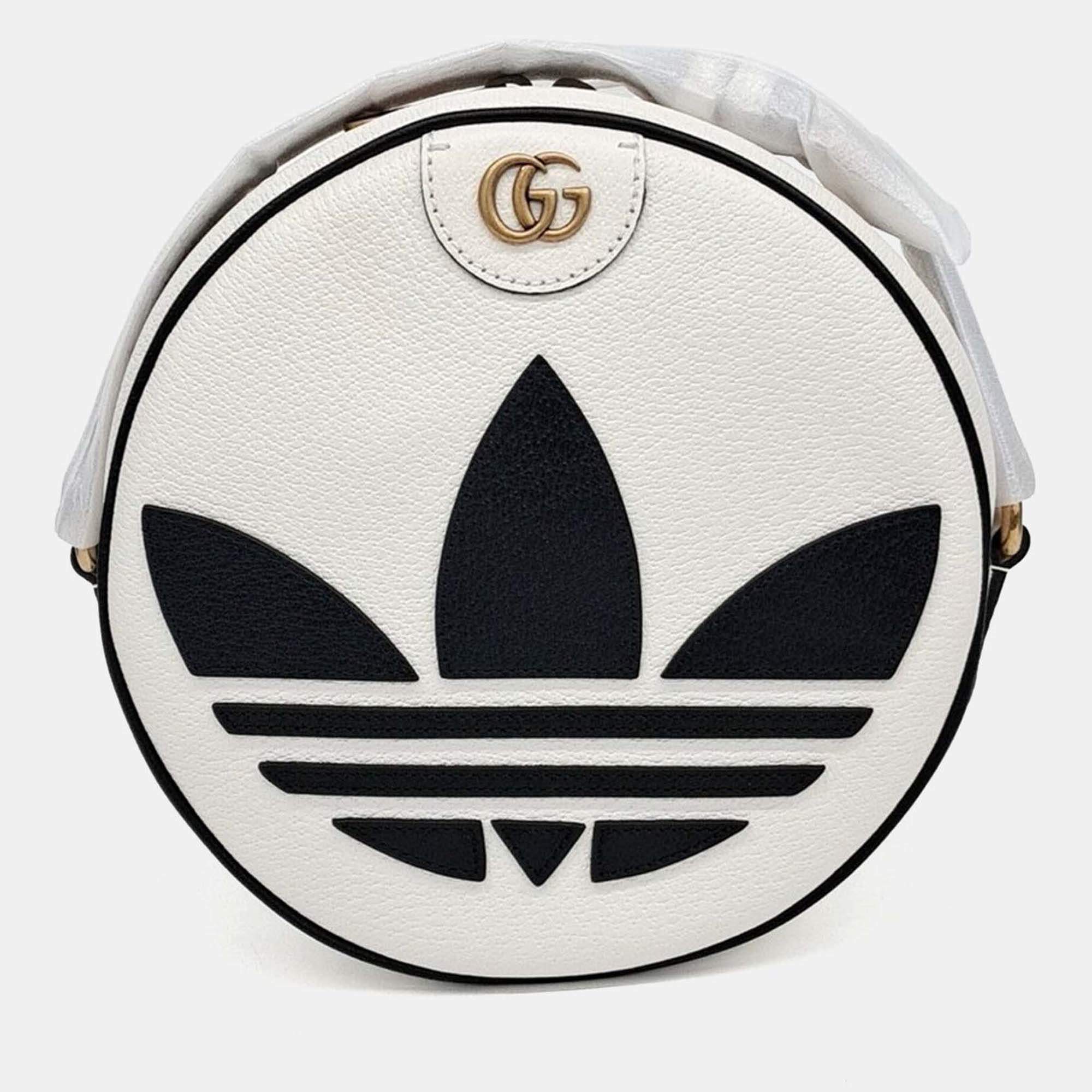 Pre Owned Gucci Black/White Leather X Adidas Round Crossbody Bag