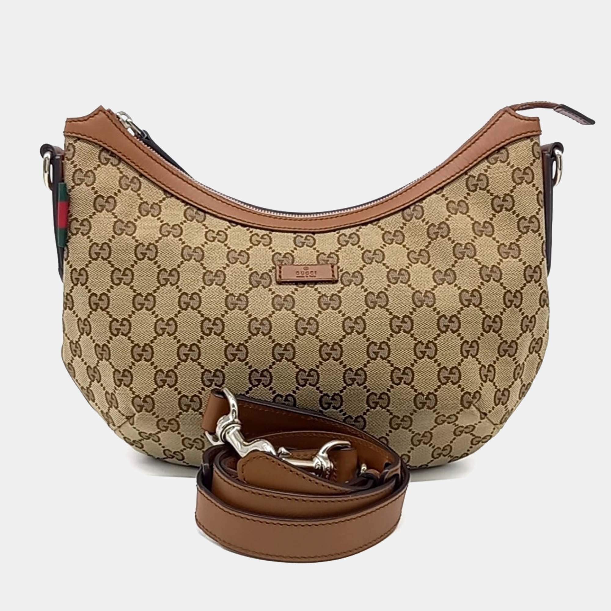 Pre Owned Gucci Brown Coated Canvas Jacquard Crossbody Bag