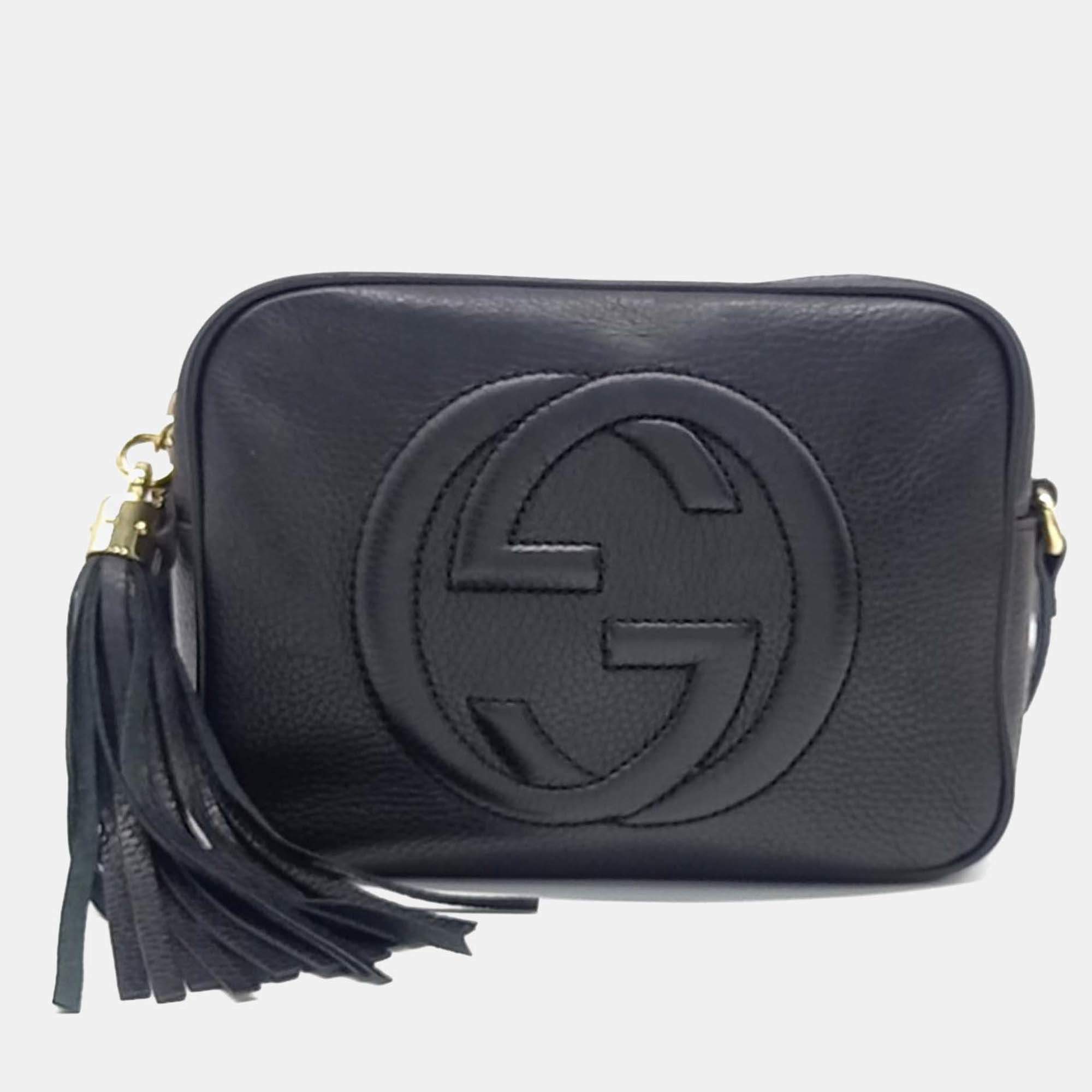 Pre Owned Gucci Black Leather Disco Bag