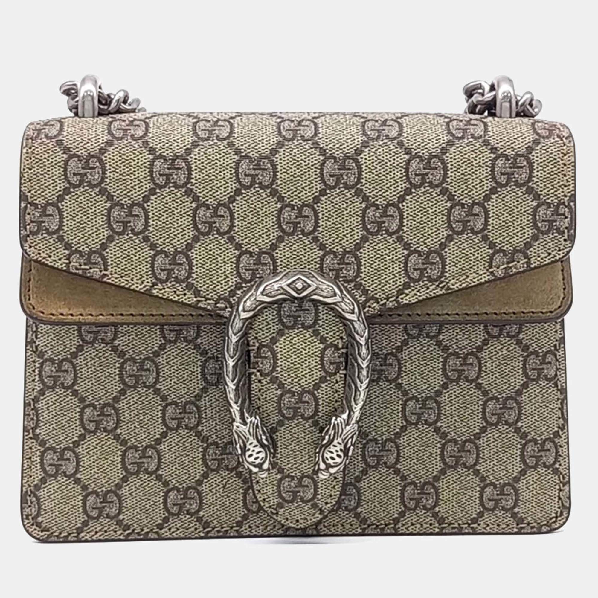 Pre Owned Gucci Beige/Brown Coated Canvas Dionysus Shoulder and Crossbody Bag