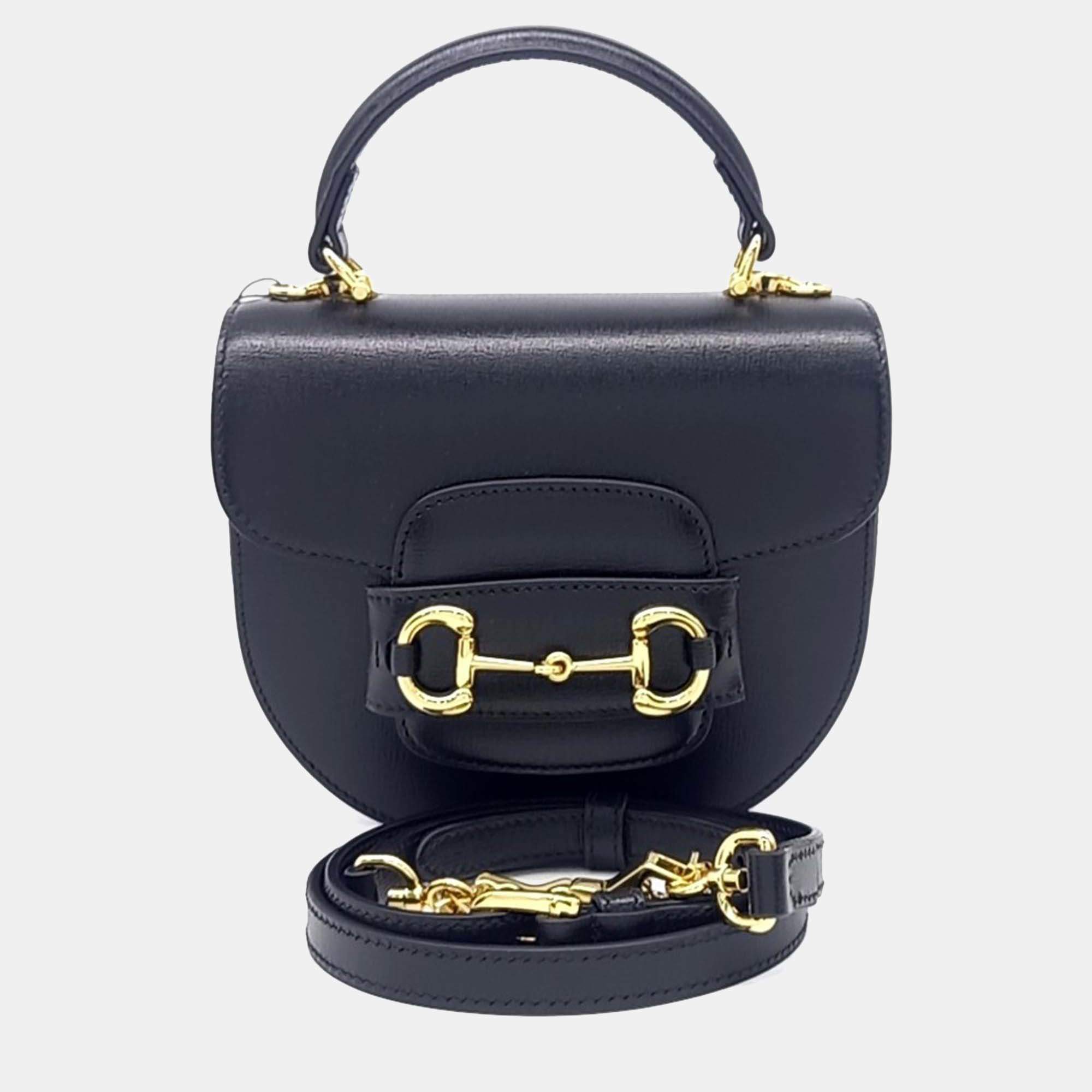 Pre Owned Gucci Black Leather 1955 Horsebit Mini Top Handle Bag