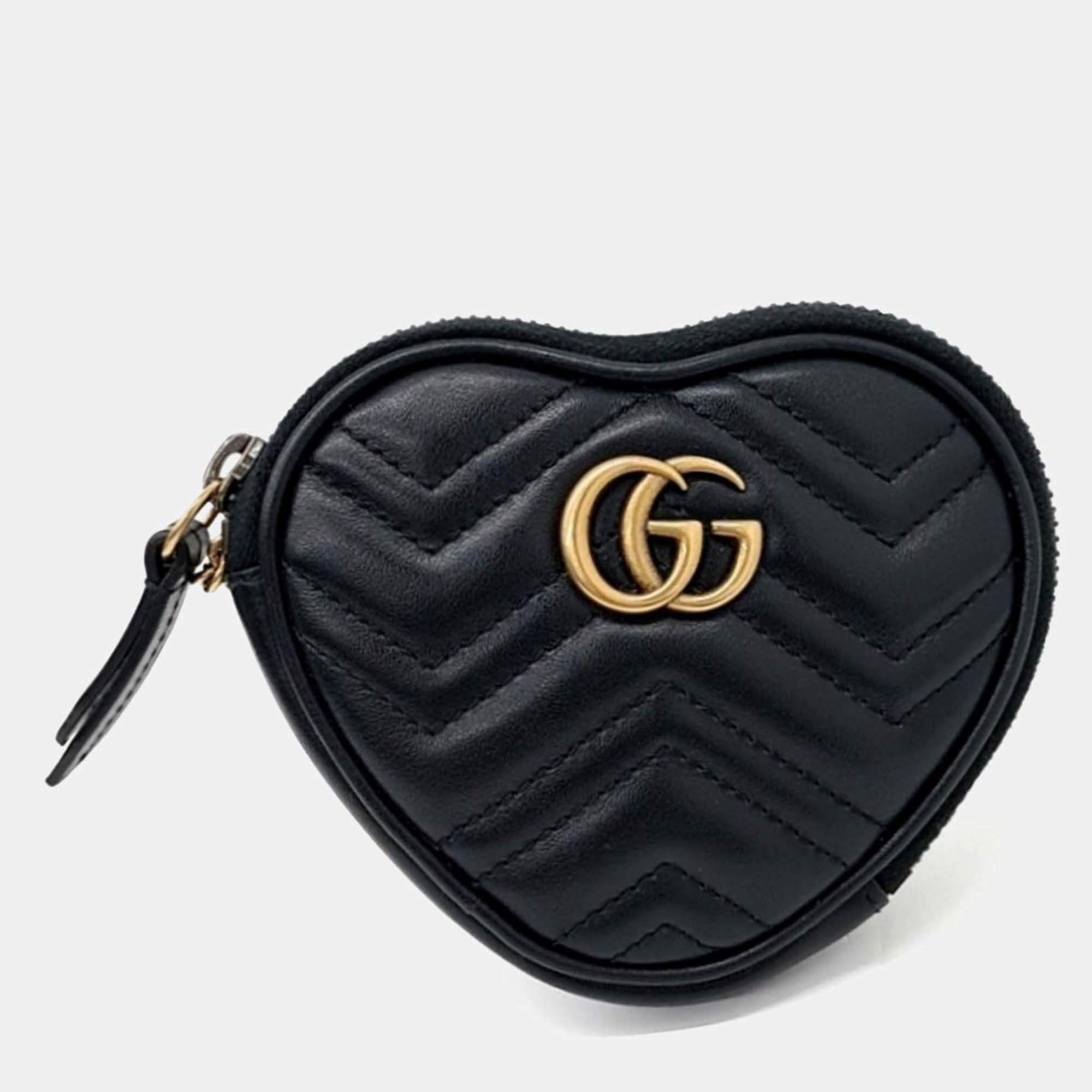 Pre Owned Gucci Black Leather Marmont Heart Coin Purse