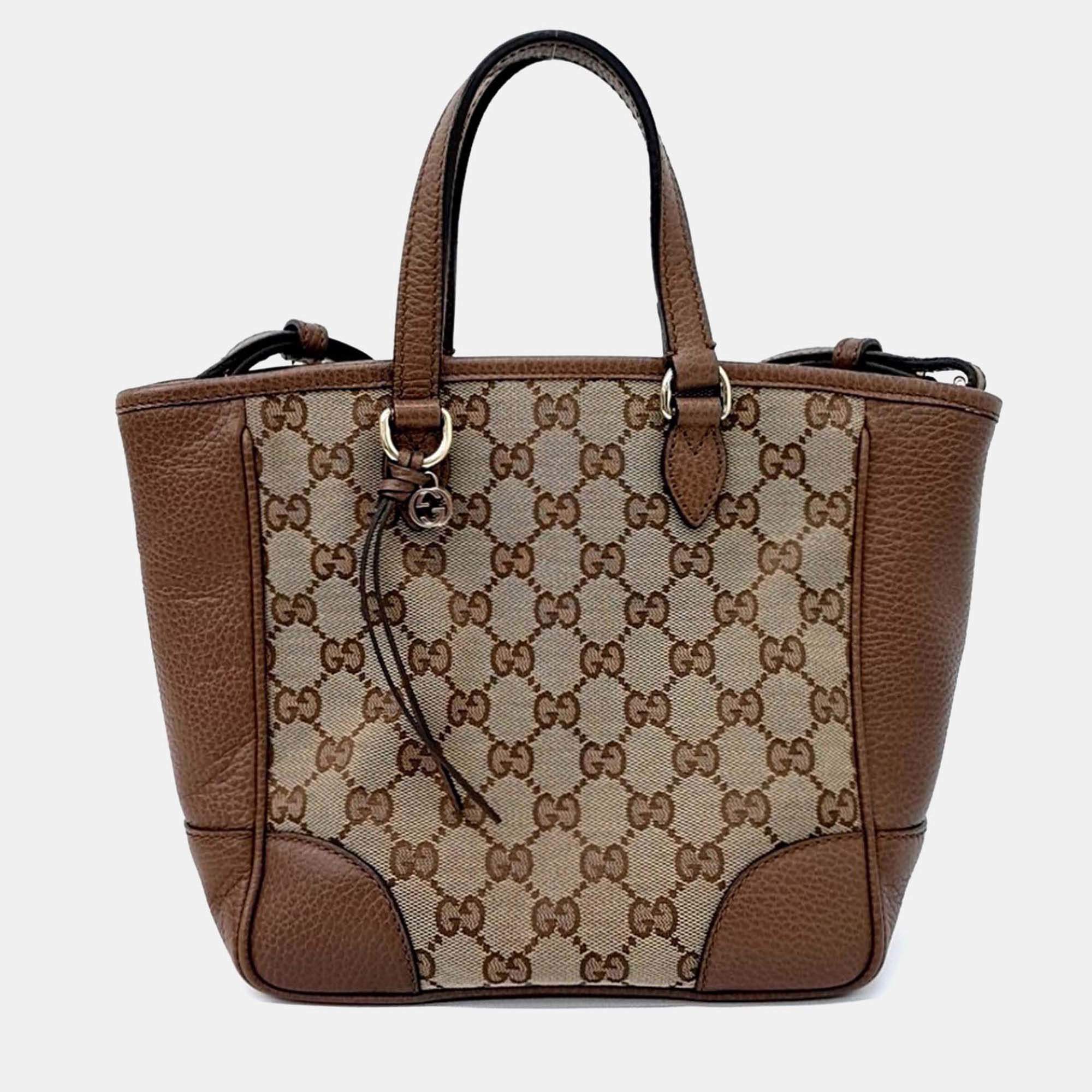 Pre Owned Gucci Brown Coated Canvas Jacquard Tote and Shoulder Bag