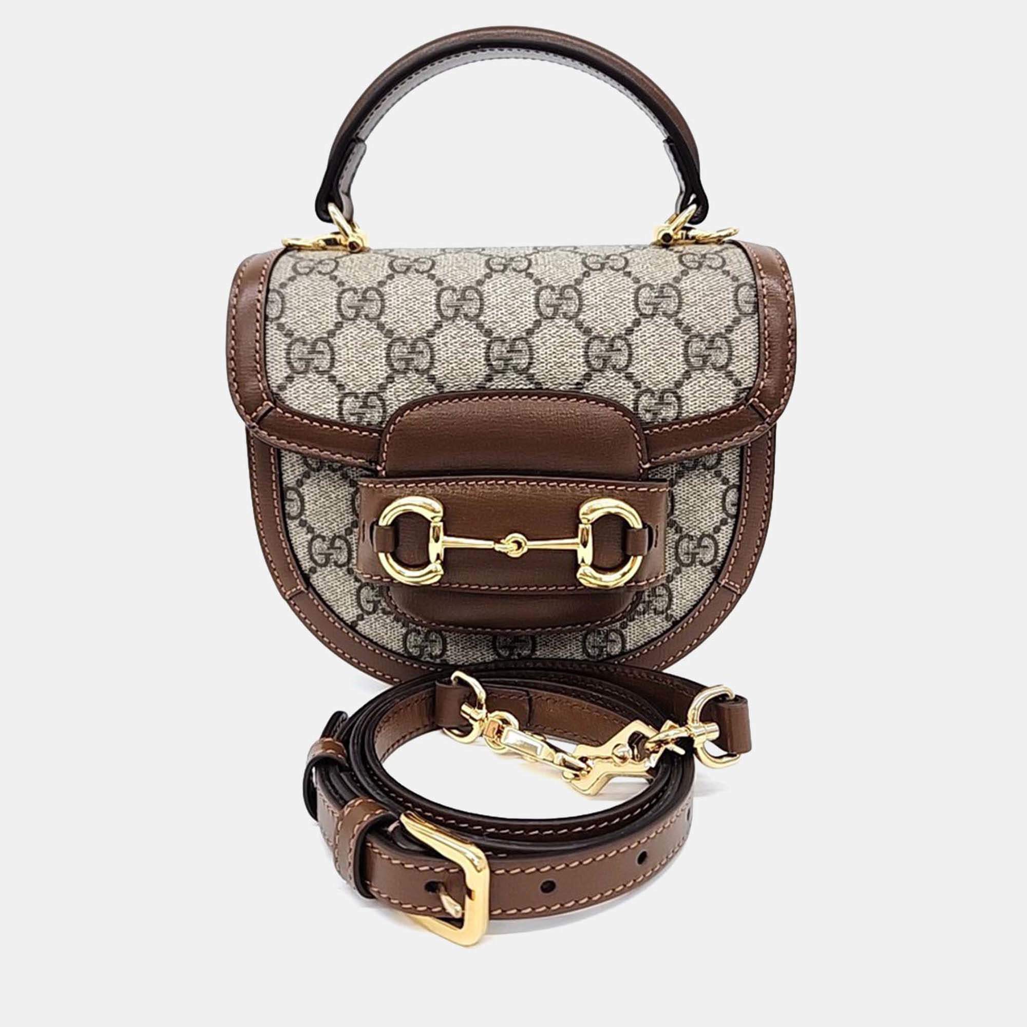 Pre Owned Gucci Beige Coated Canvas 1955 Horsebit Mini Top Handle Bag