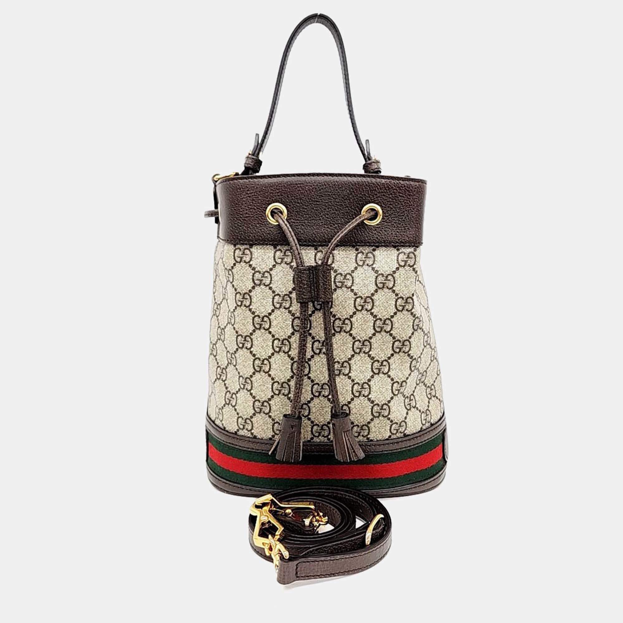 Pre Owned Gucci Beige Coated Canvas Ophidia Small Bucket Bag