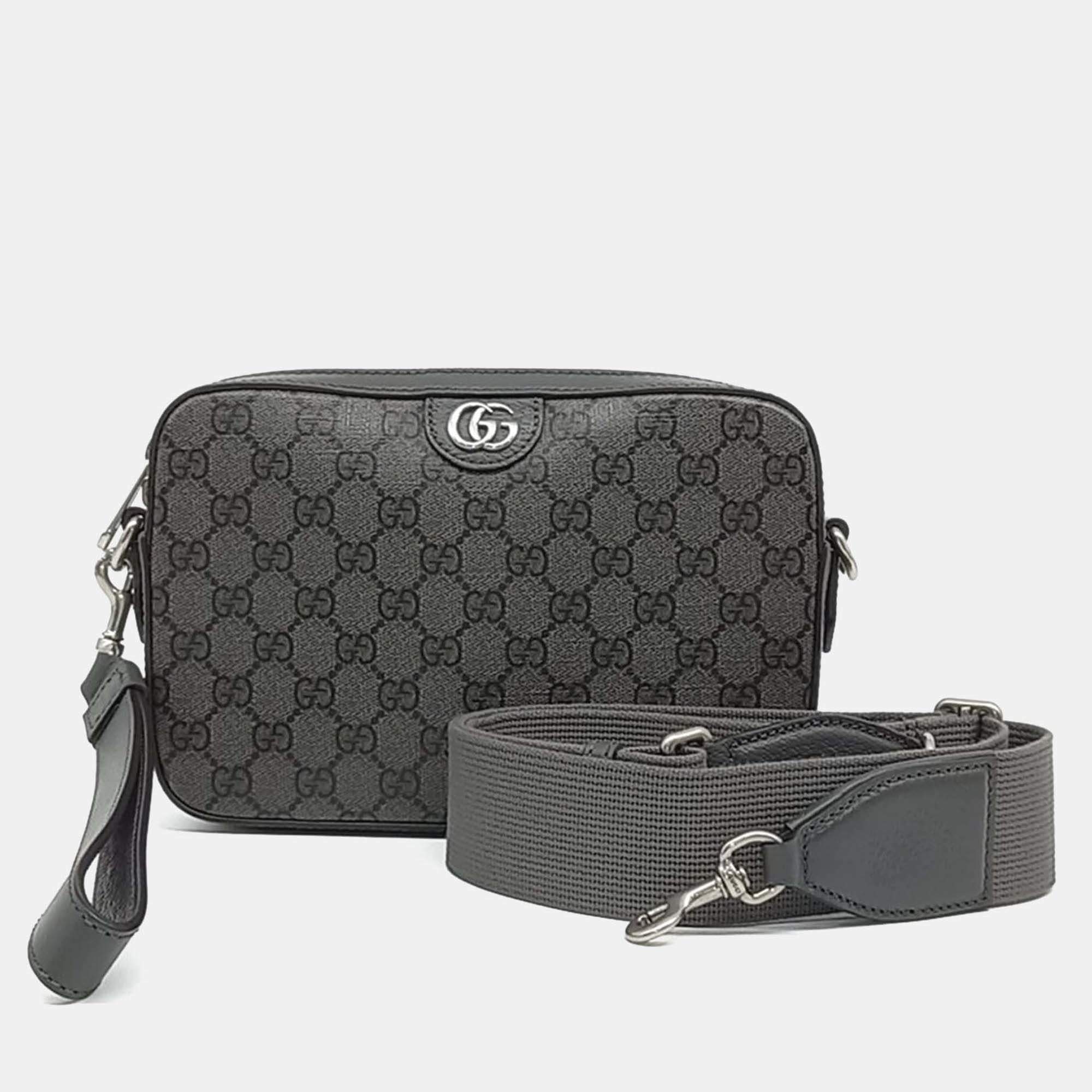 Pre Owned Gucci Grey Leather Ophidia GG Crossbody Bag