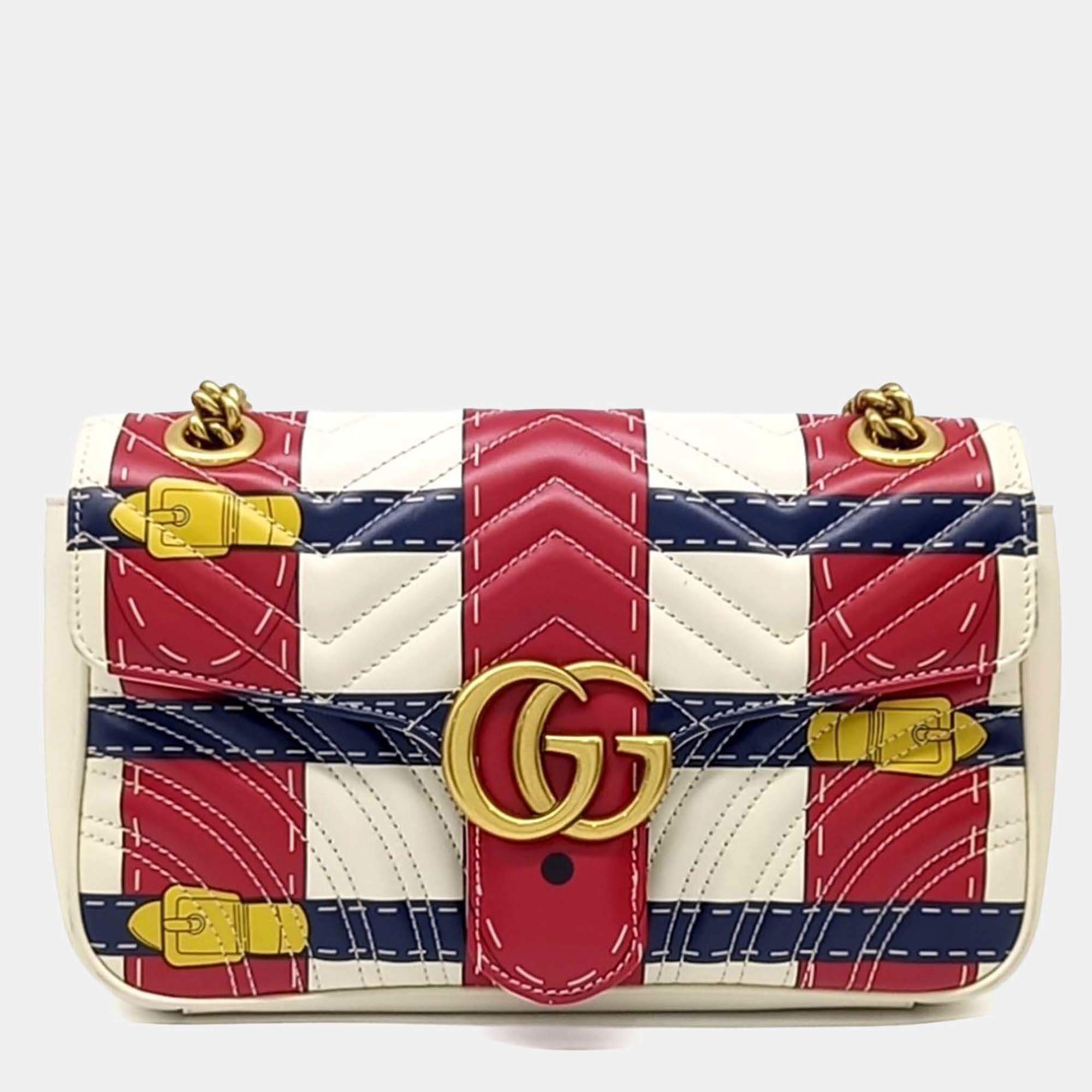 Pre Owned Gucci Multicolor Leather Marmont Matrasse Shoulder Bag