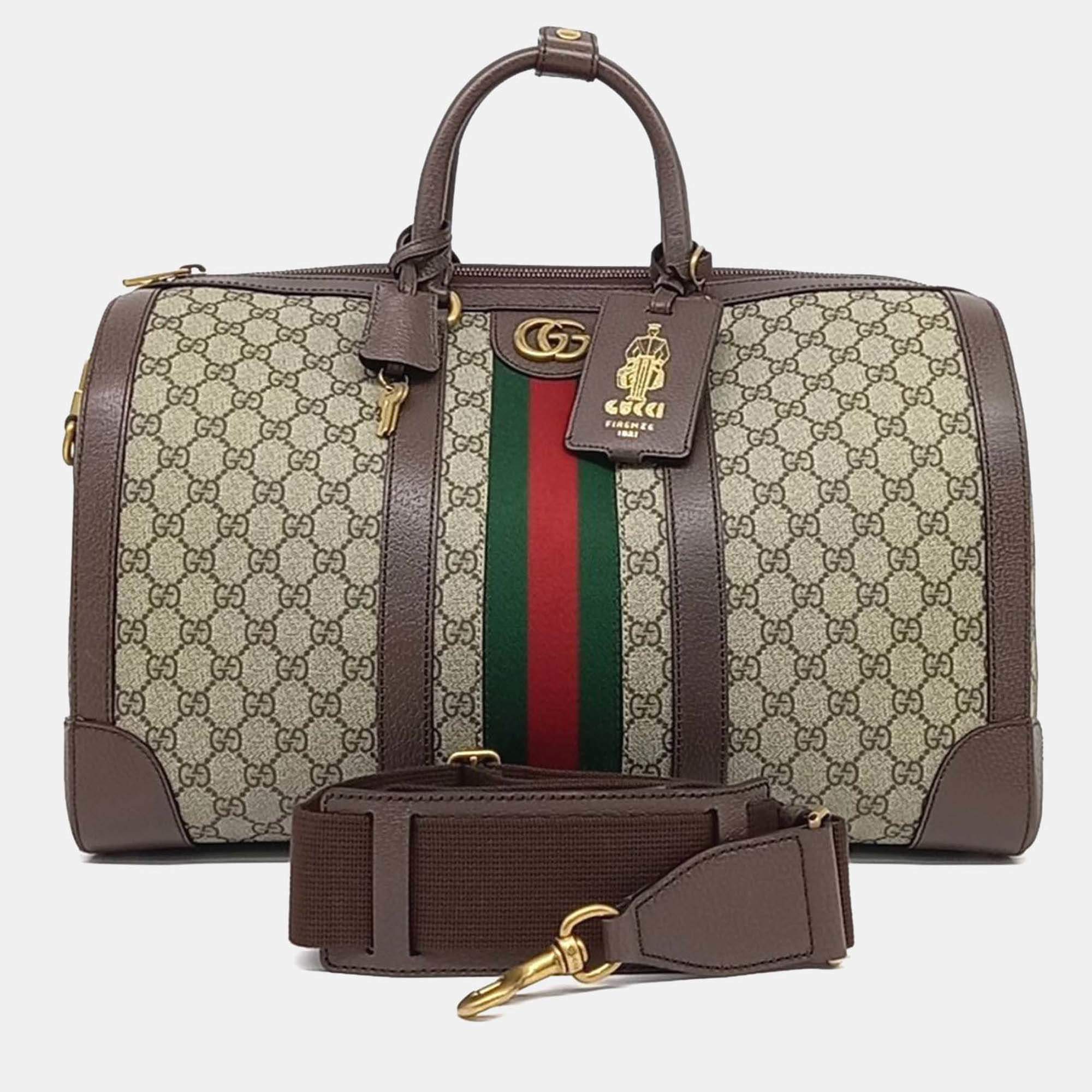 Pre Owned Gucci Beige Coated Canvas Savoy Small Duffel Bag