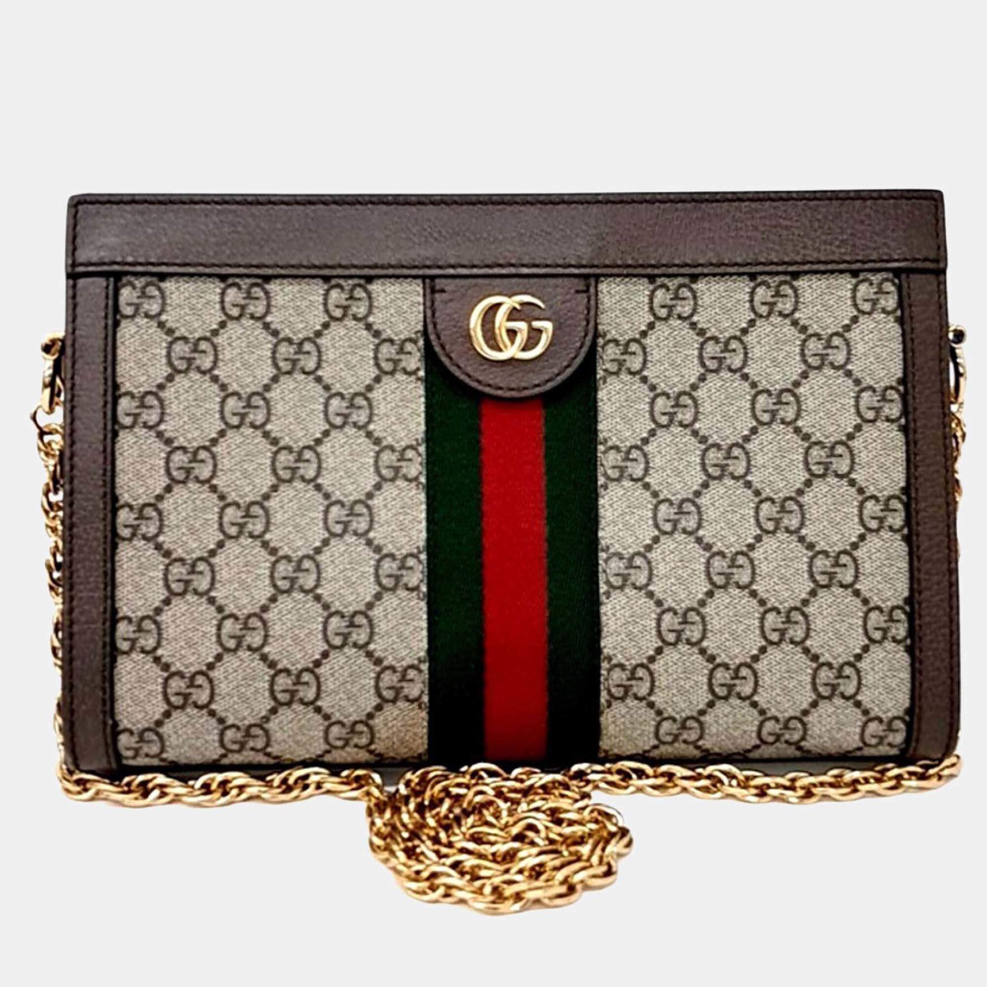 Pre Owned Gucci Beige/Brown Coated Canvas Ophidia GG Supreme Shoulder Bag