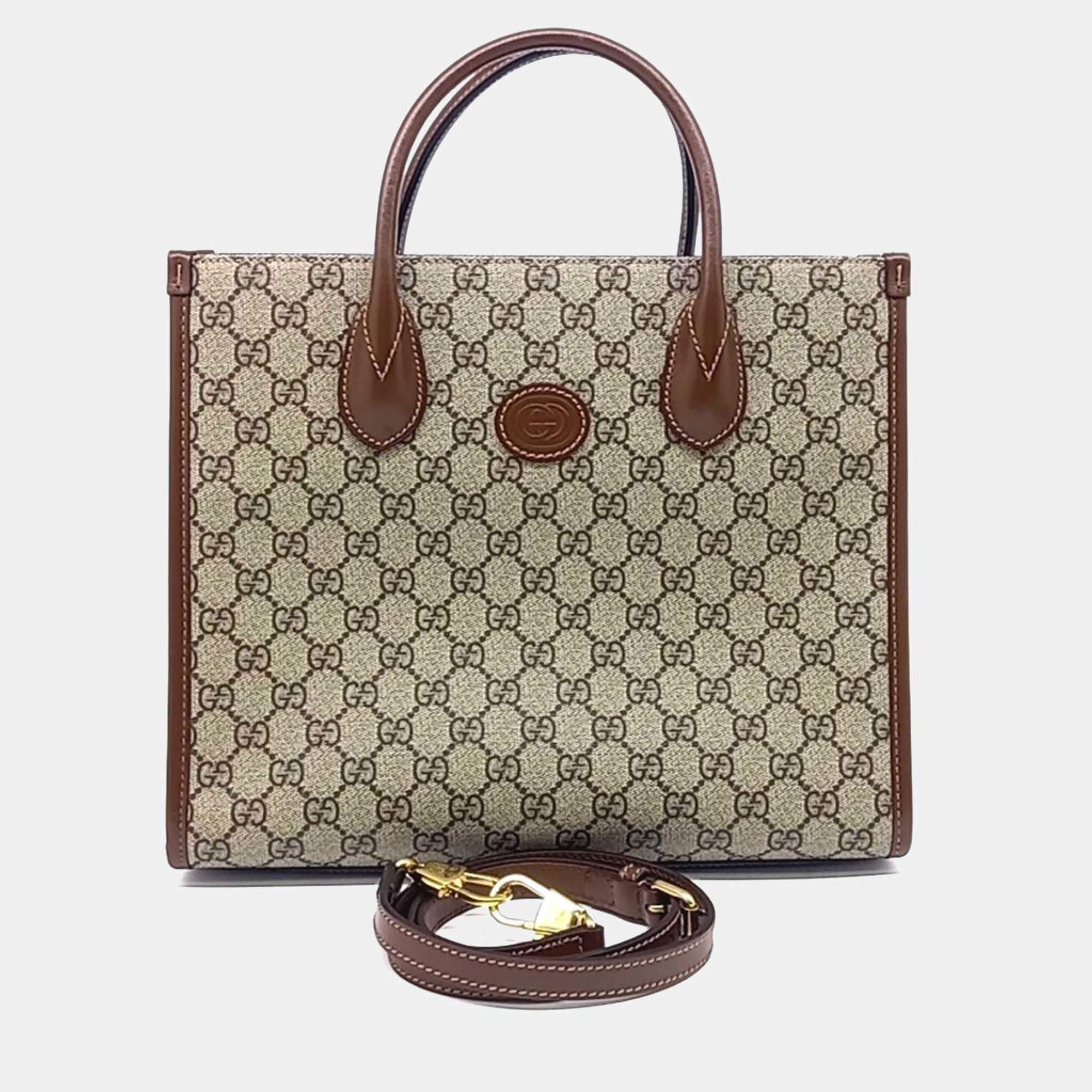 Pre Owned Gucci Beige/Brown Coated Canvas GG Small Tote Bag