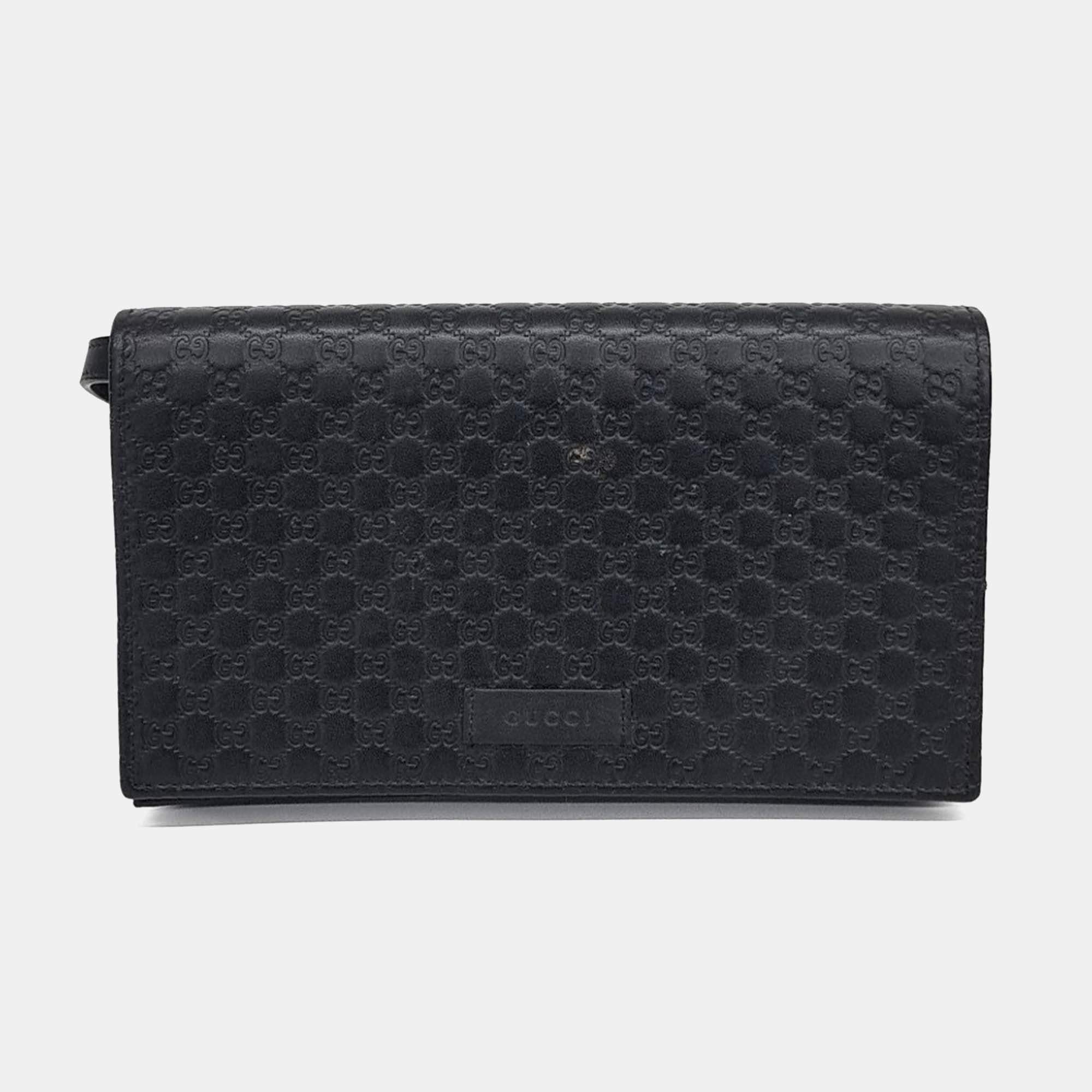 Pre Owned Gucci Black Leather Micro Cimaline Crossbody Bag