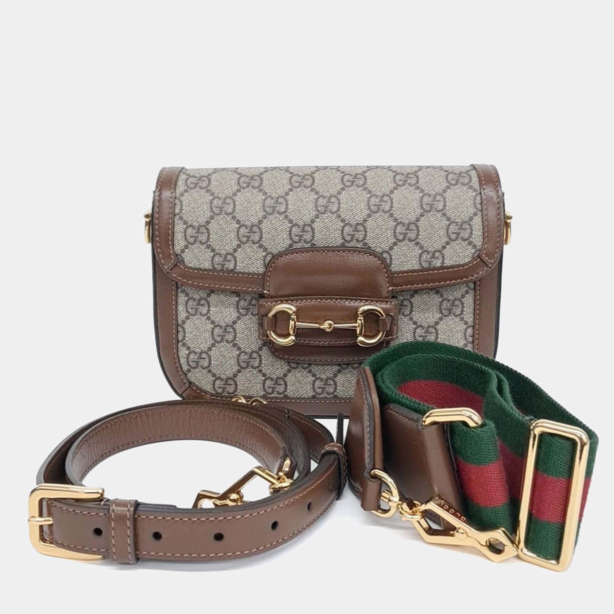 Pre Owned Gucci Brown Coated Canvas Horsebit 1955 Mini Bag