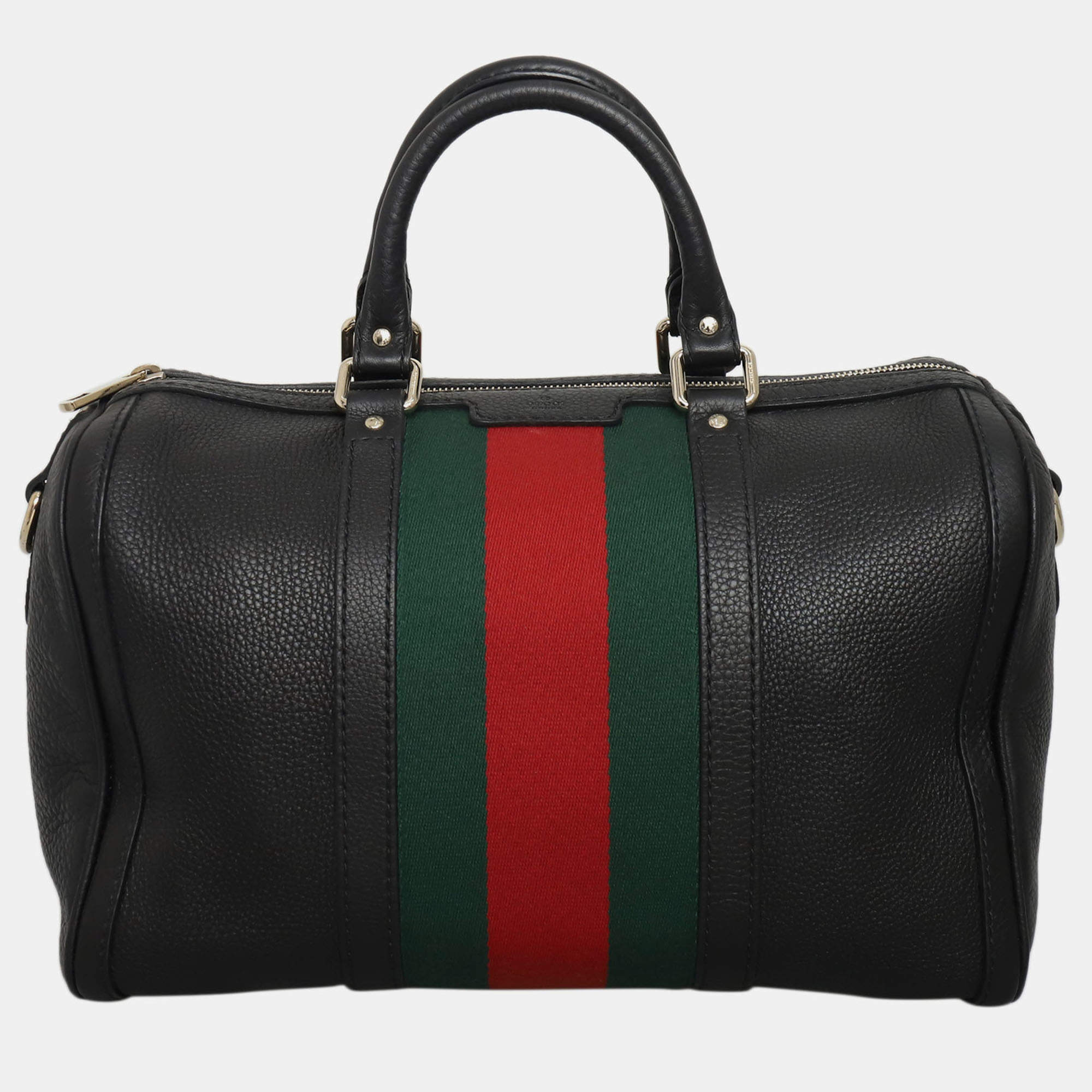 Pre Owned Gucci Leather Vintage Web Boston Bag