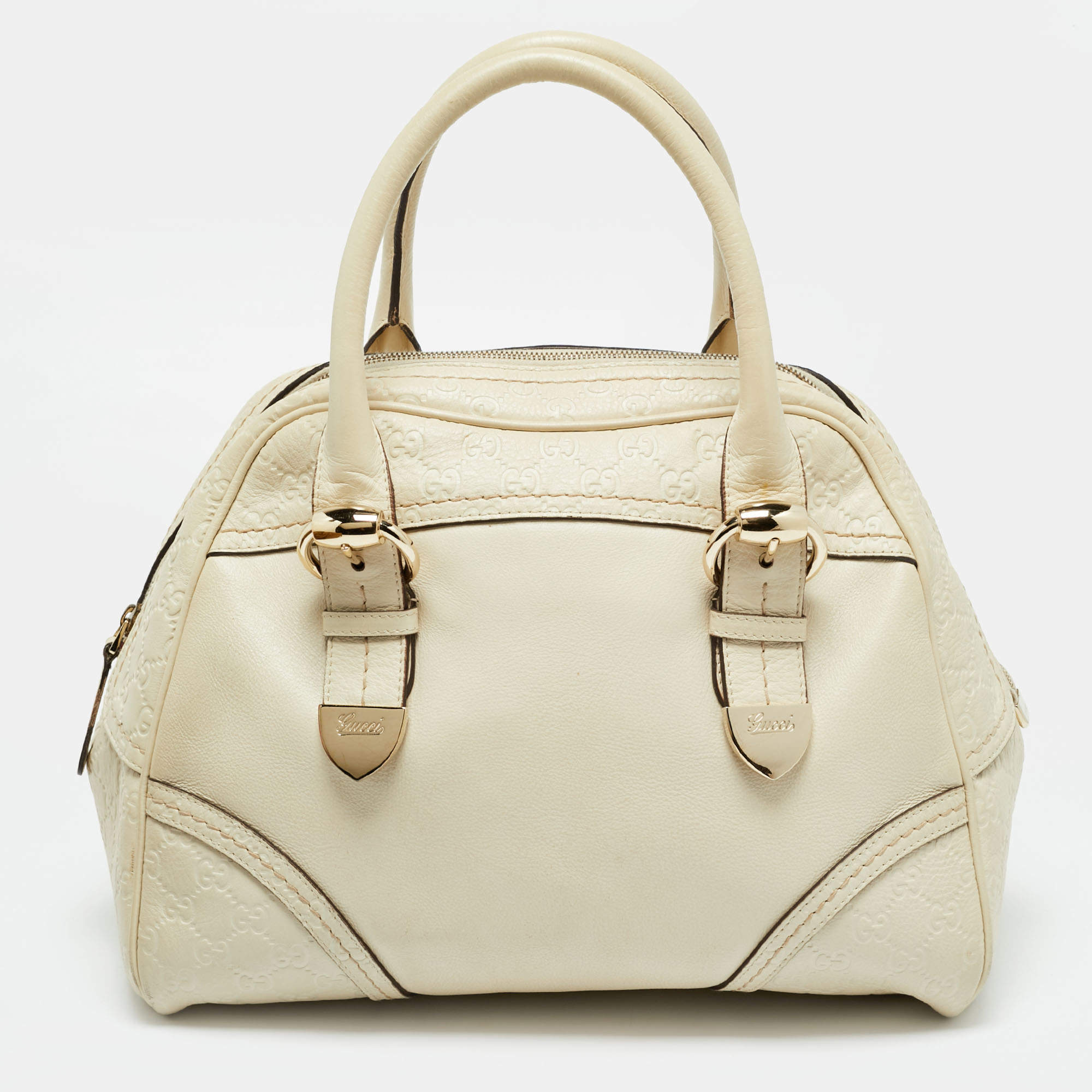 Pre Owned Gucci Off White Guccissima Leather Signoria Satchel