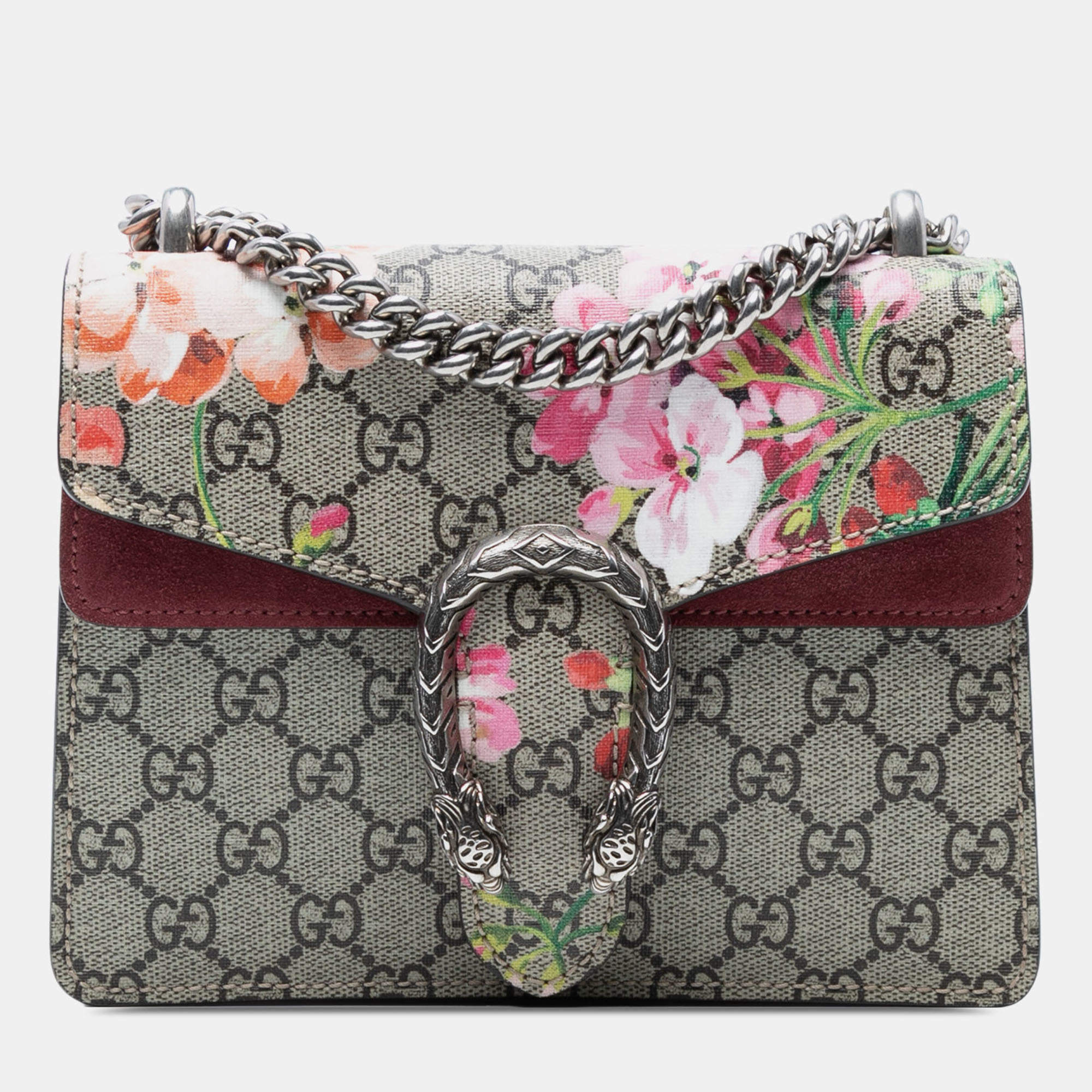 مملوكة مسبقًا Gucci Beige Brown Small GG Supreme Blooms Dionysus Crossbody