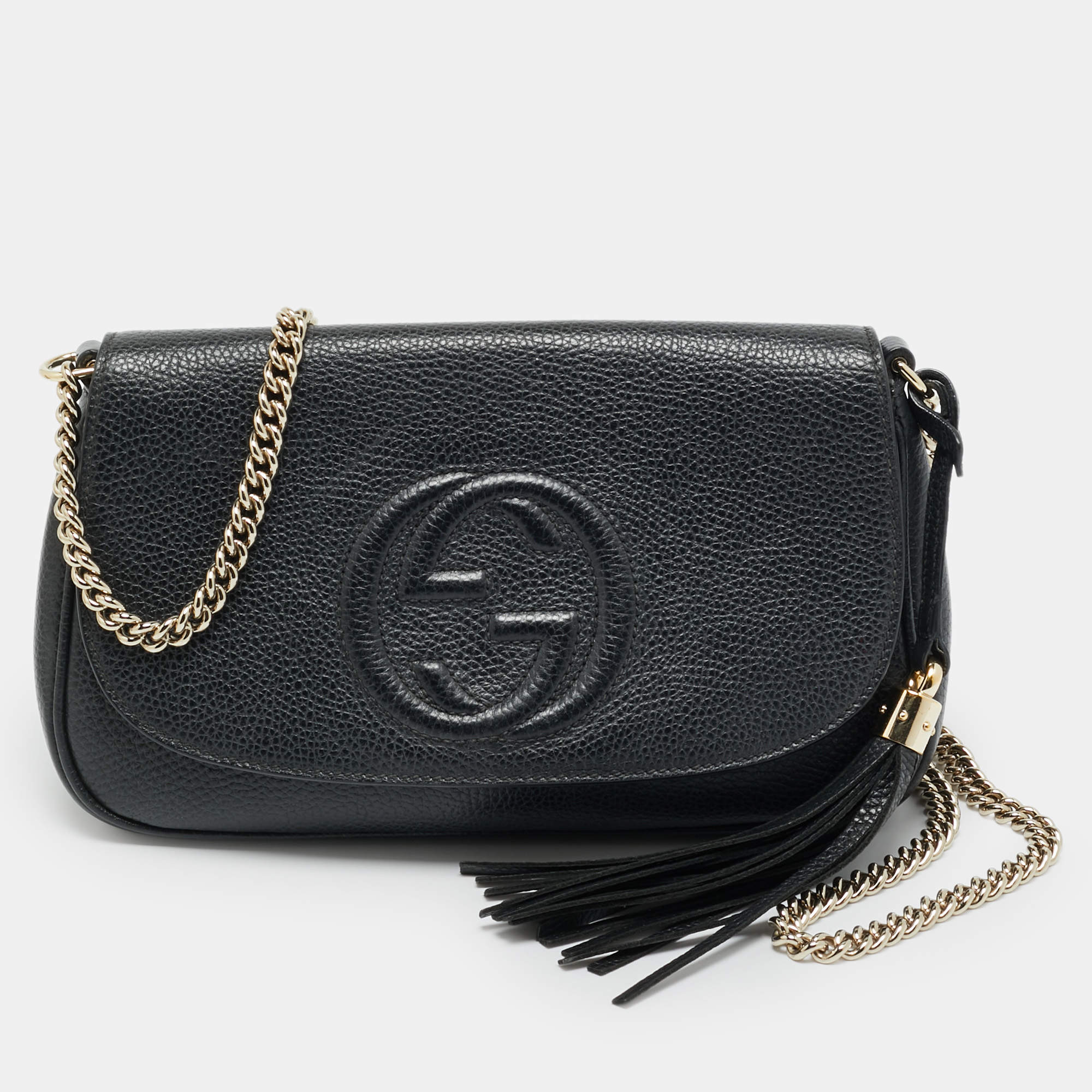 Pre Owned Gucci Soho Disco Flap Black Leather Shoulder Bag