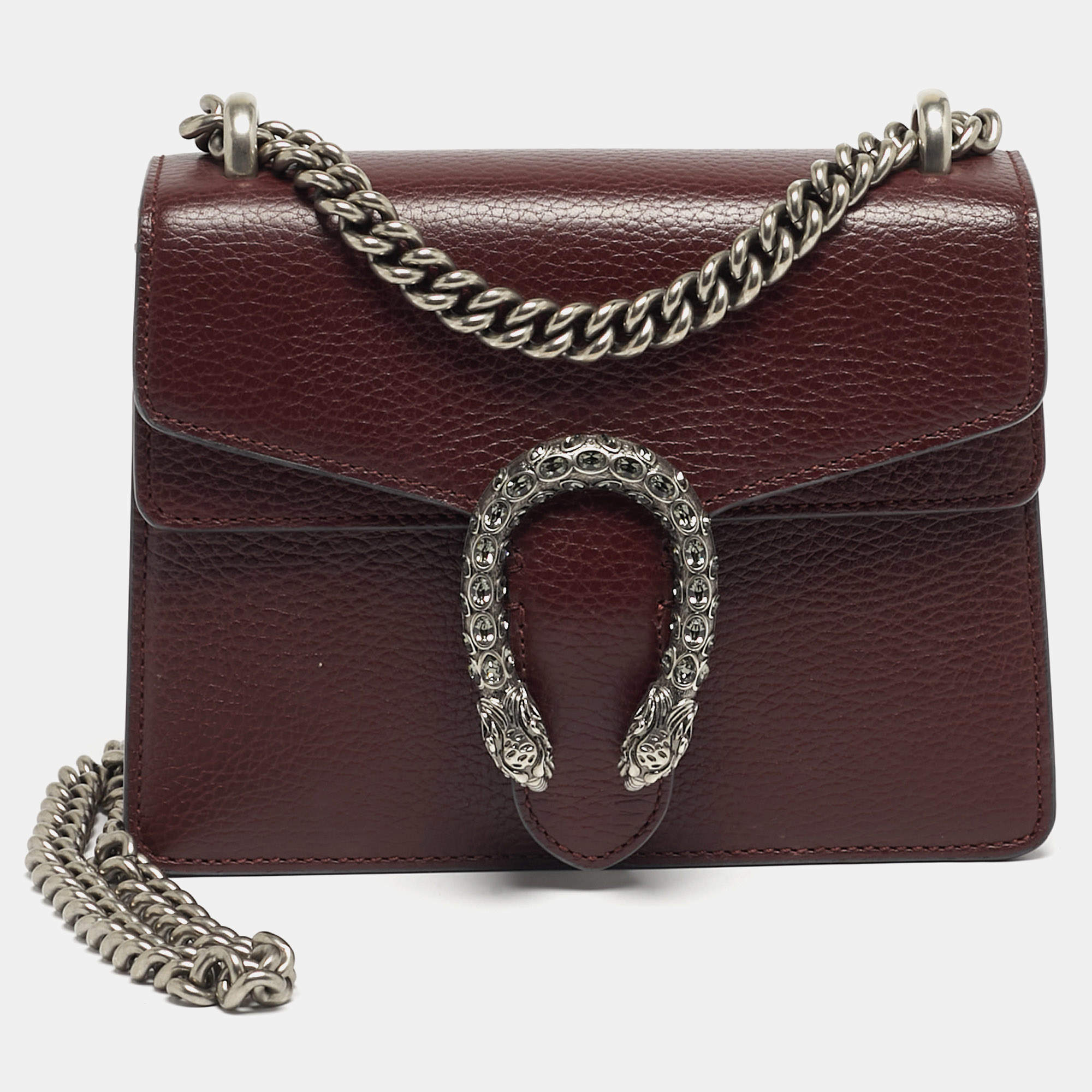 مملوكة مسبقًا Gucci Crystal Dionysus Small Burgundy Leather Shoulder Bag