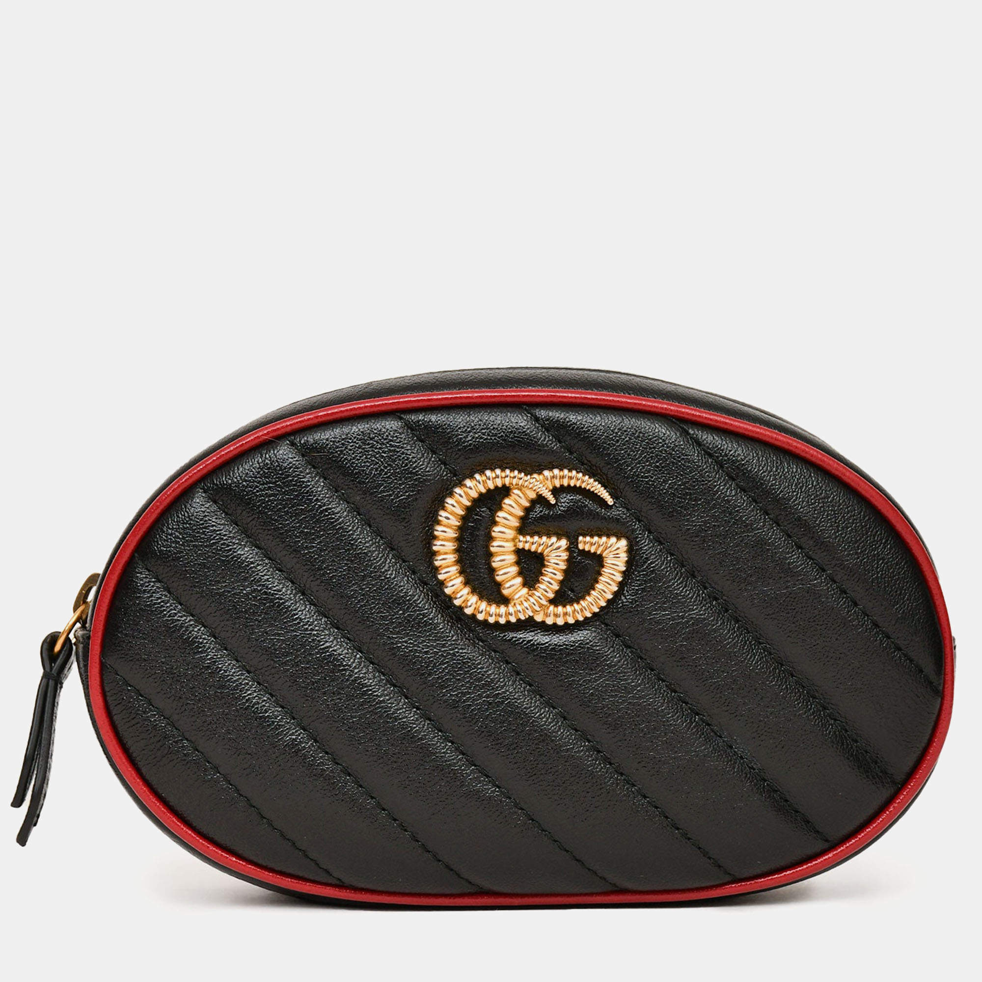 مملوكة مسبقًا Gucci Black/Red Quilted GG Marmont Belt Bag sz 85/34