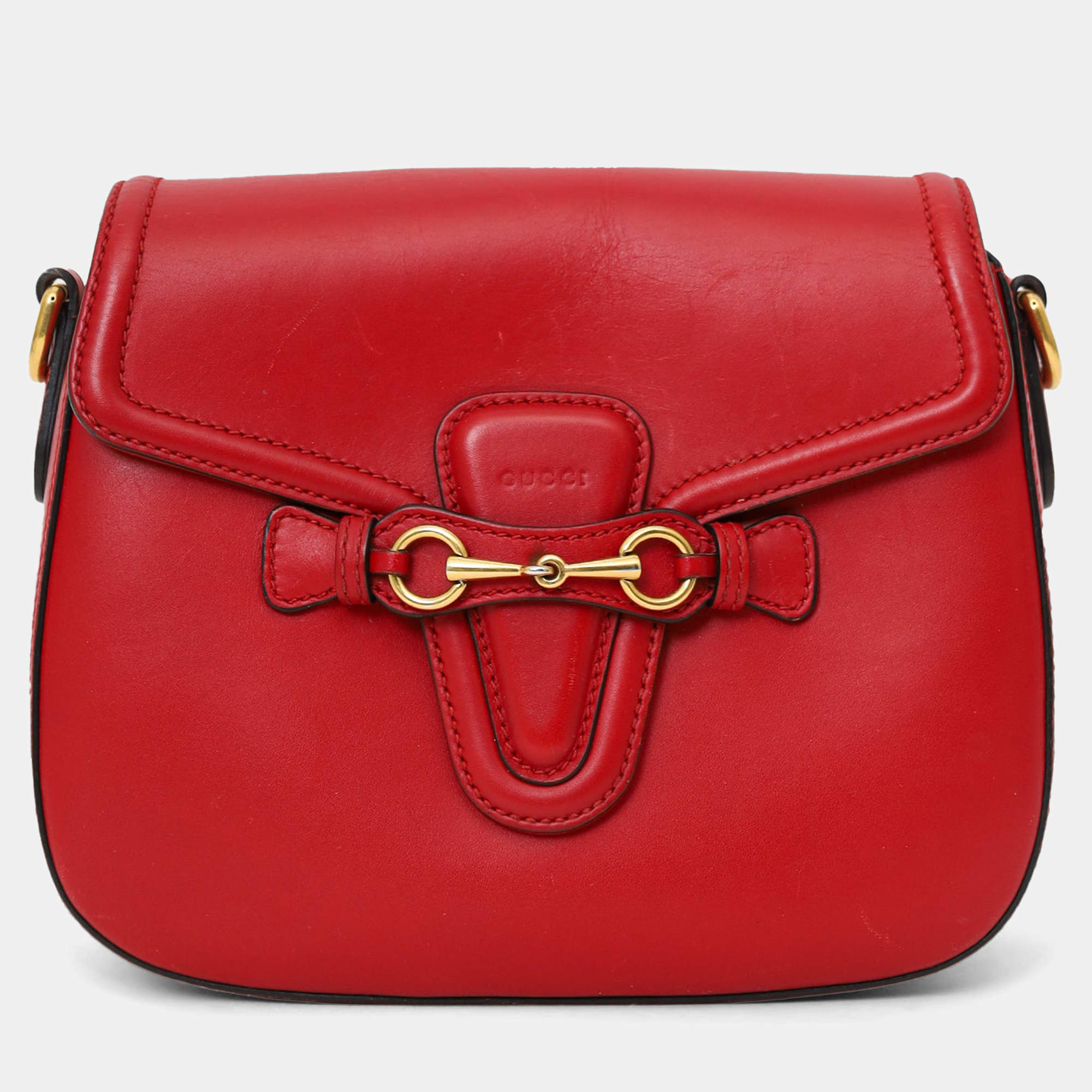 Pre Owned Gucci Red 'Lady Web' Horsebit Medium Shoulder Bag