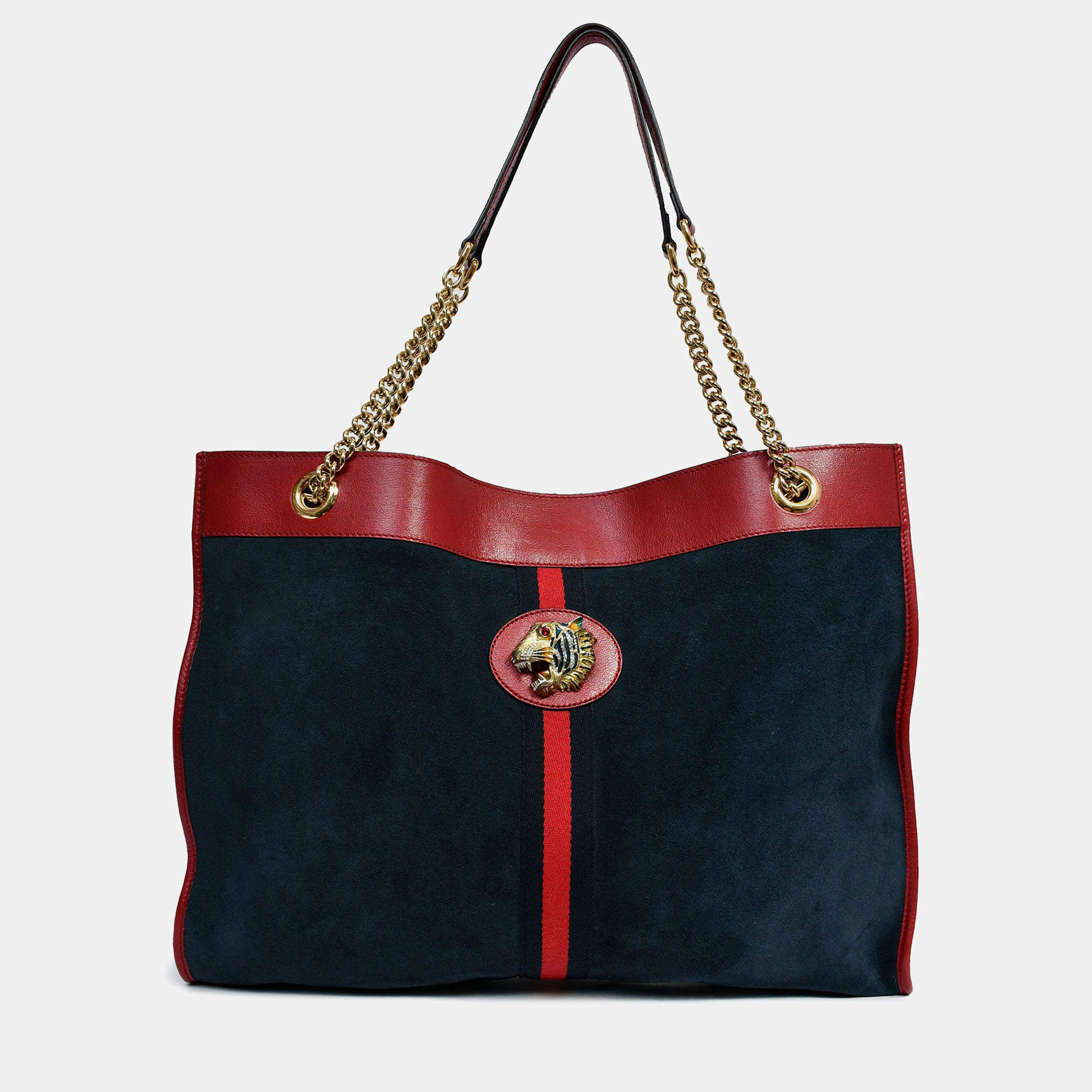 Pre Owned Gucci Navy Suede Raja Tiger Head Tote Bag