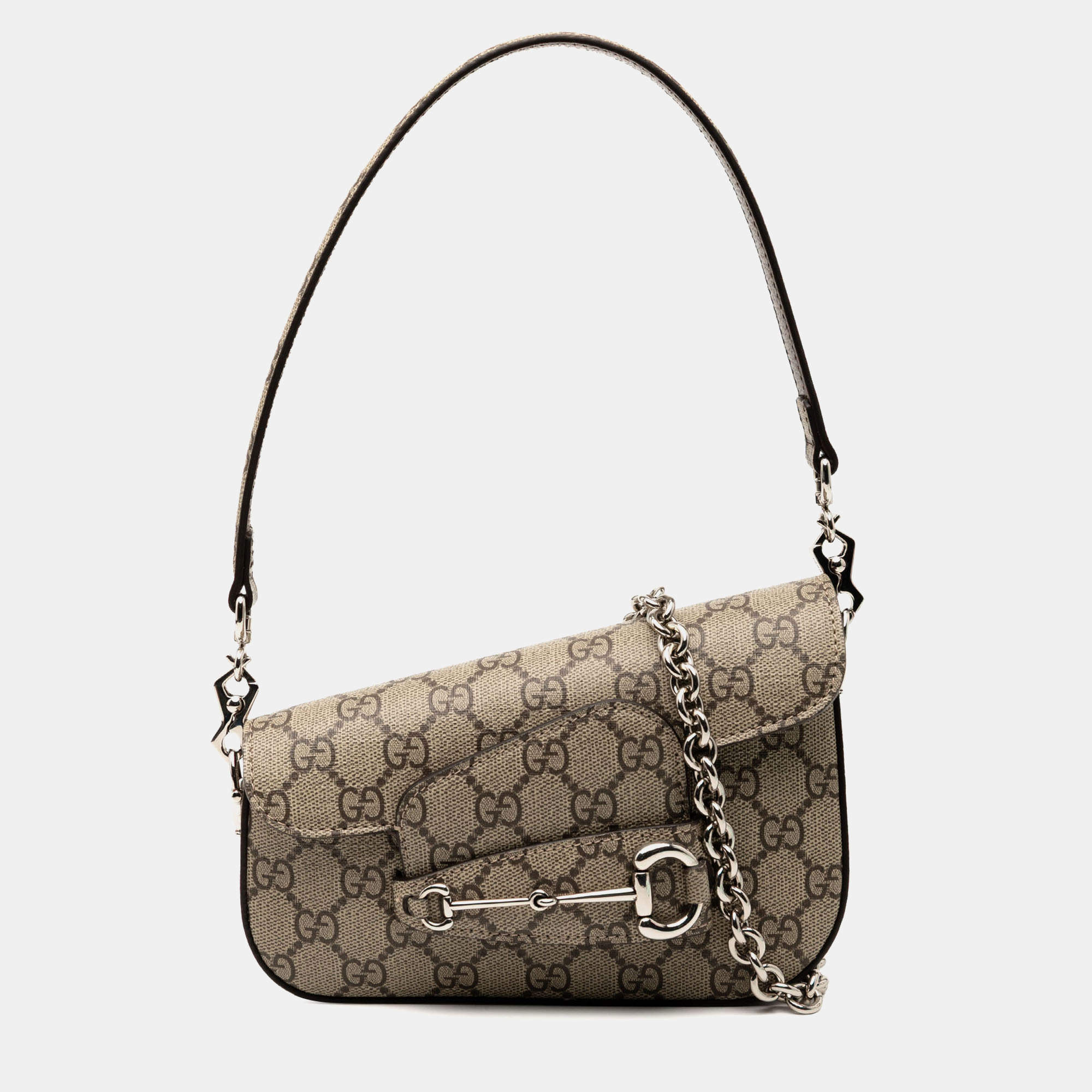مملوكة مسبقًا Gucci Brown Mini GG Supreme Asymmetric Horsebit 1955 Shoulder Bag