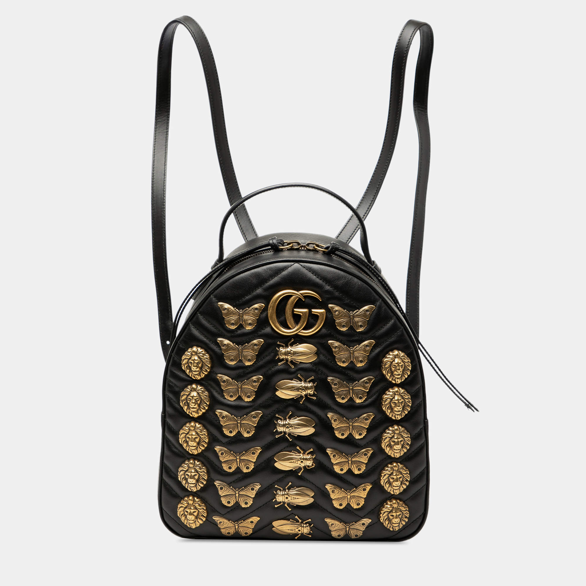 مملوكة مسبقًا Gucci Black Small GG Marmont Matelasse Leather Animalier Backpack