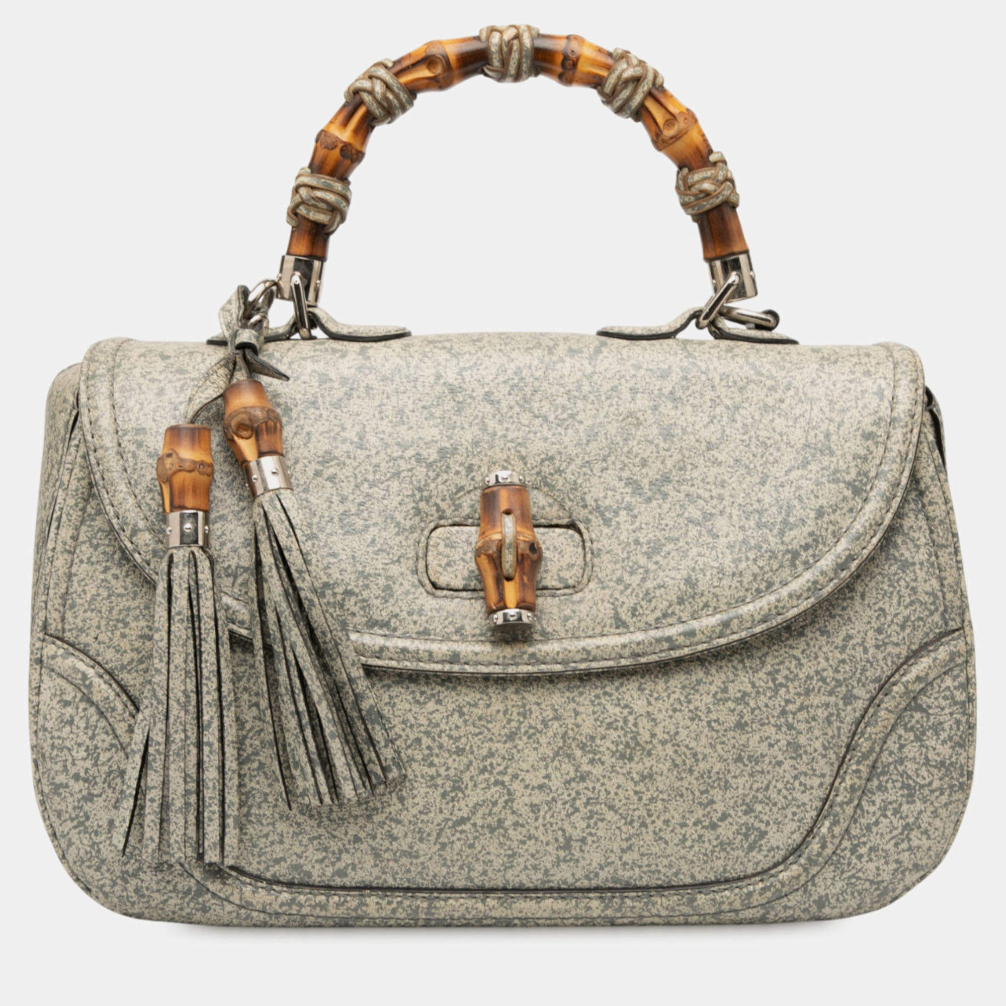Pre Owned Gucci Large Speckled Leather New Bamboo Top Handle Bag
