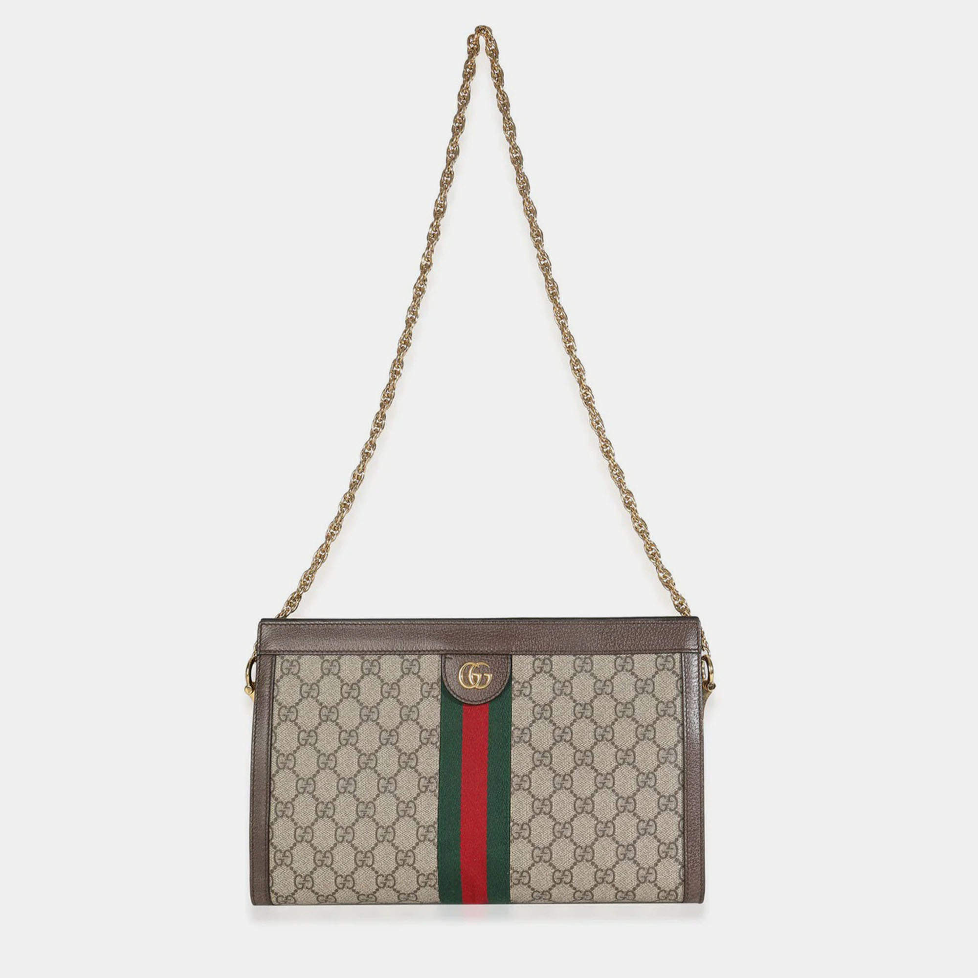 مملوكة مسبقًا Gucci Beige GG Supreme Web Ophidia GG Small Shoulder Bag