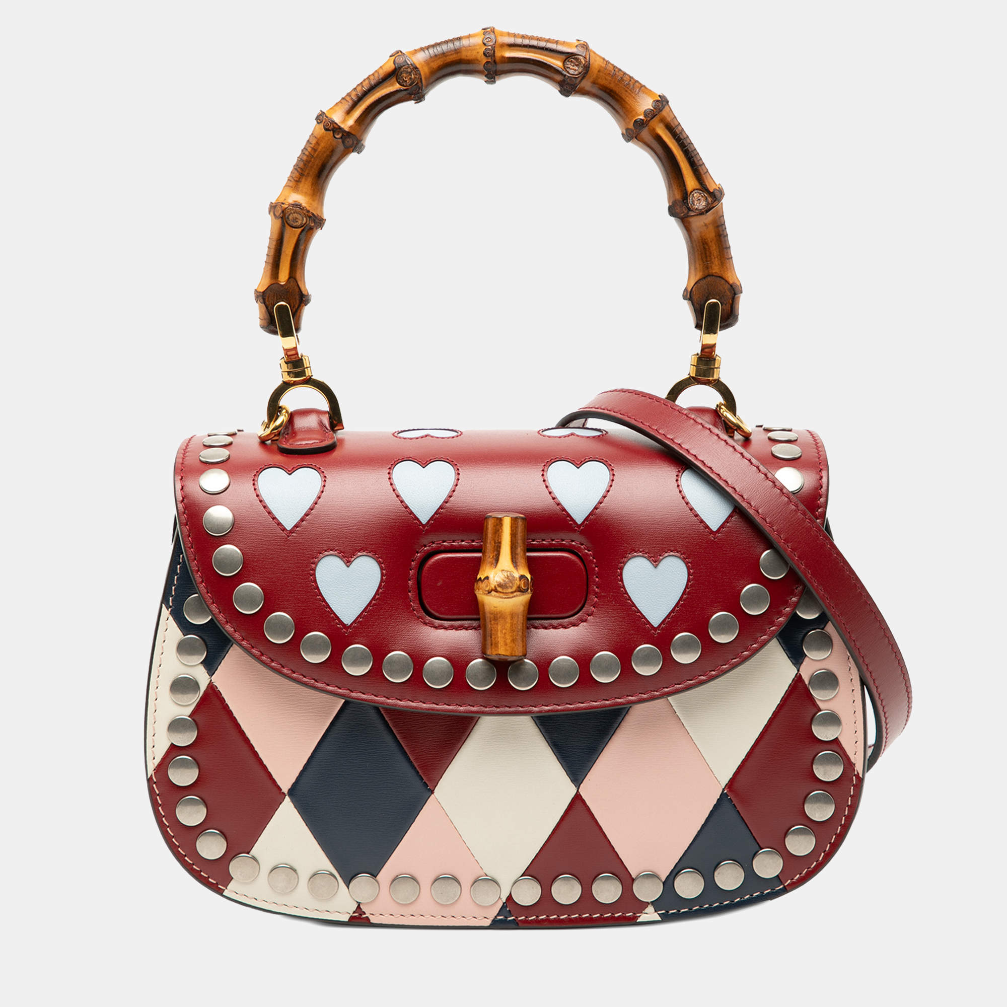 Pre Owned Gucci Red Small Calfskin Bamboo Lovelight 1947 Top Handle Bag