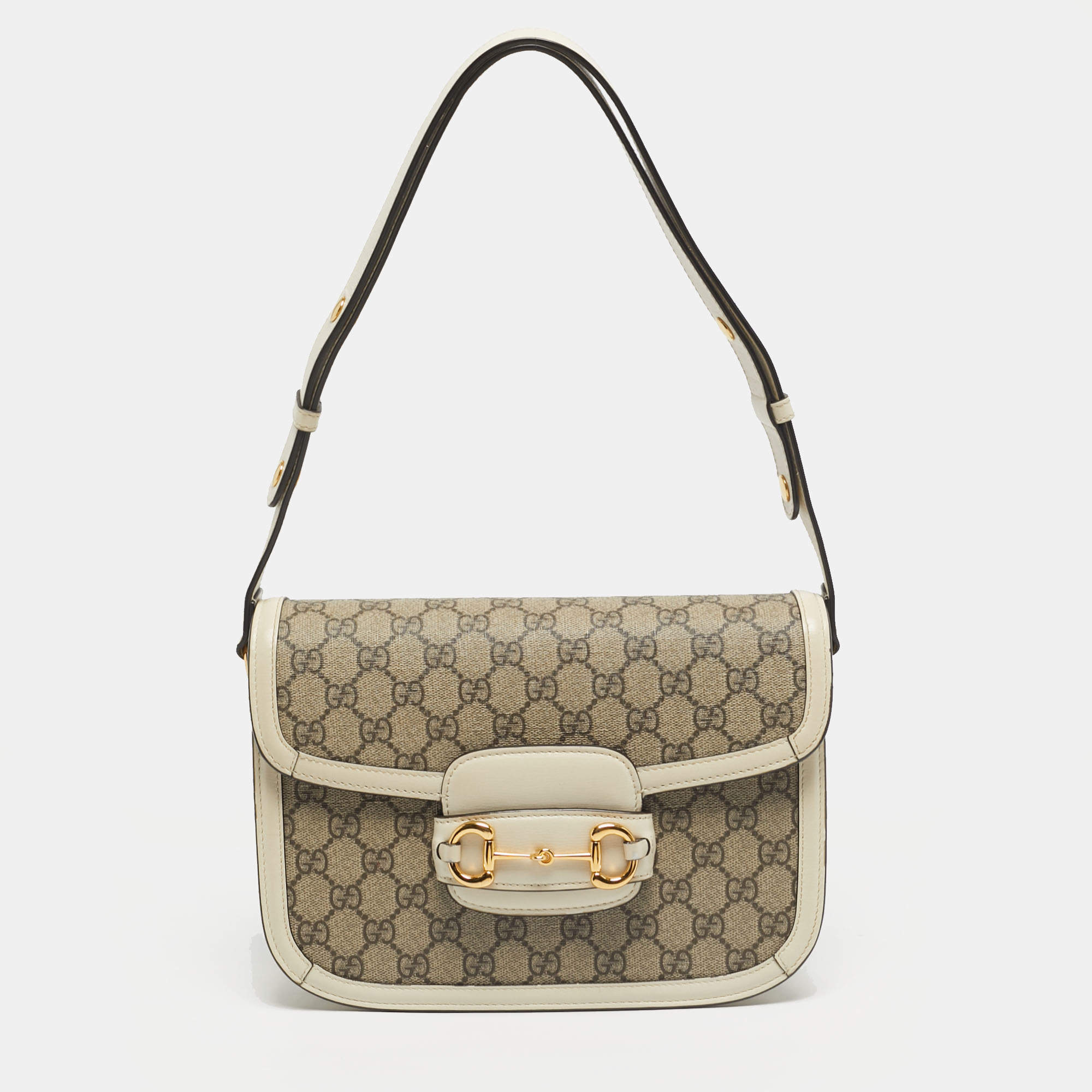 مملوكة مسبقًا Gucci Horsebit 1955 Medium White/Beige GG Supreme Canvas Flap Shoulder Bag