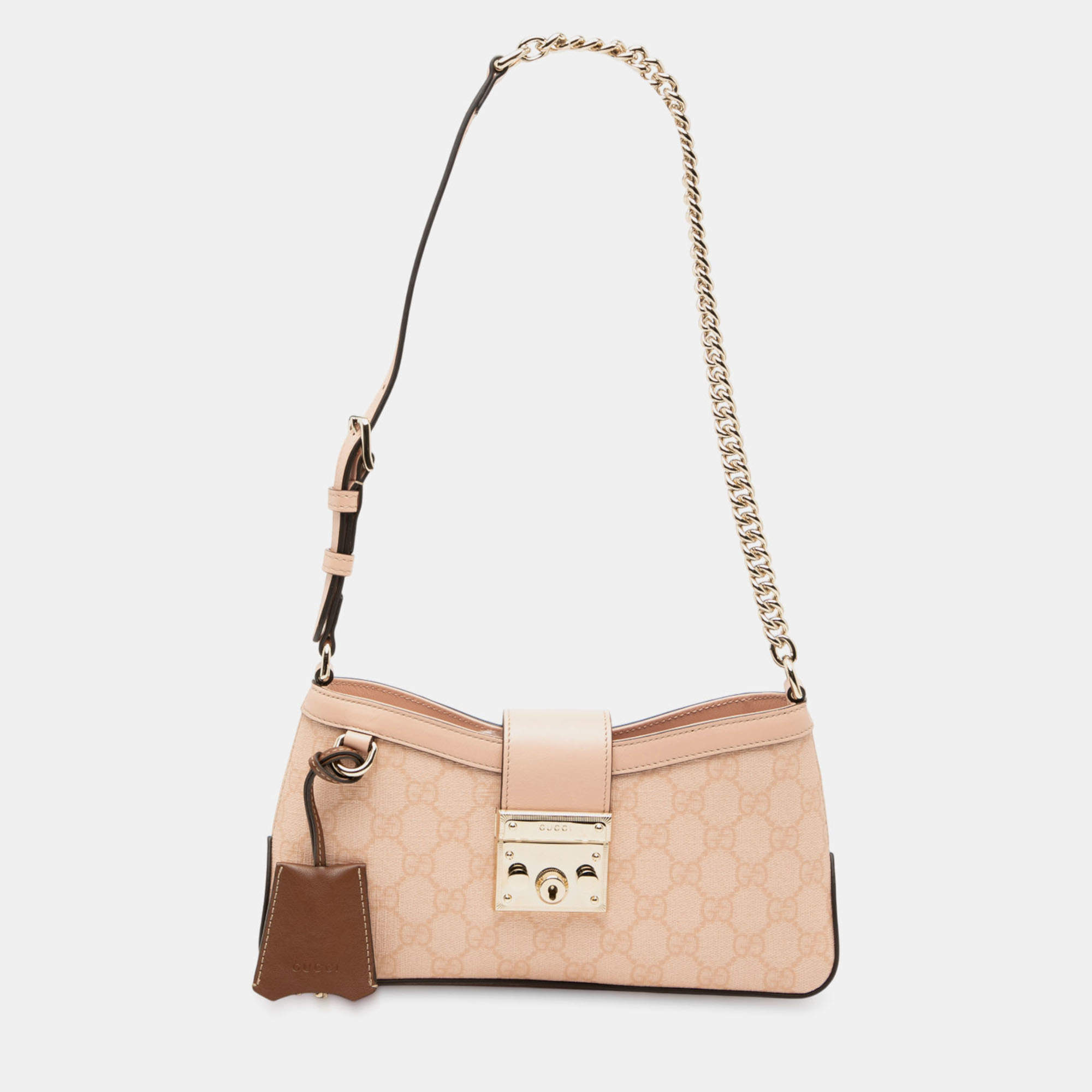 Pre Owned Gucci Pink Small GG Supreme Padlock Shoulder Bag