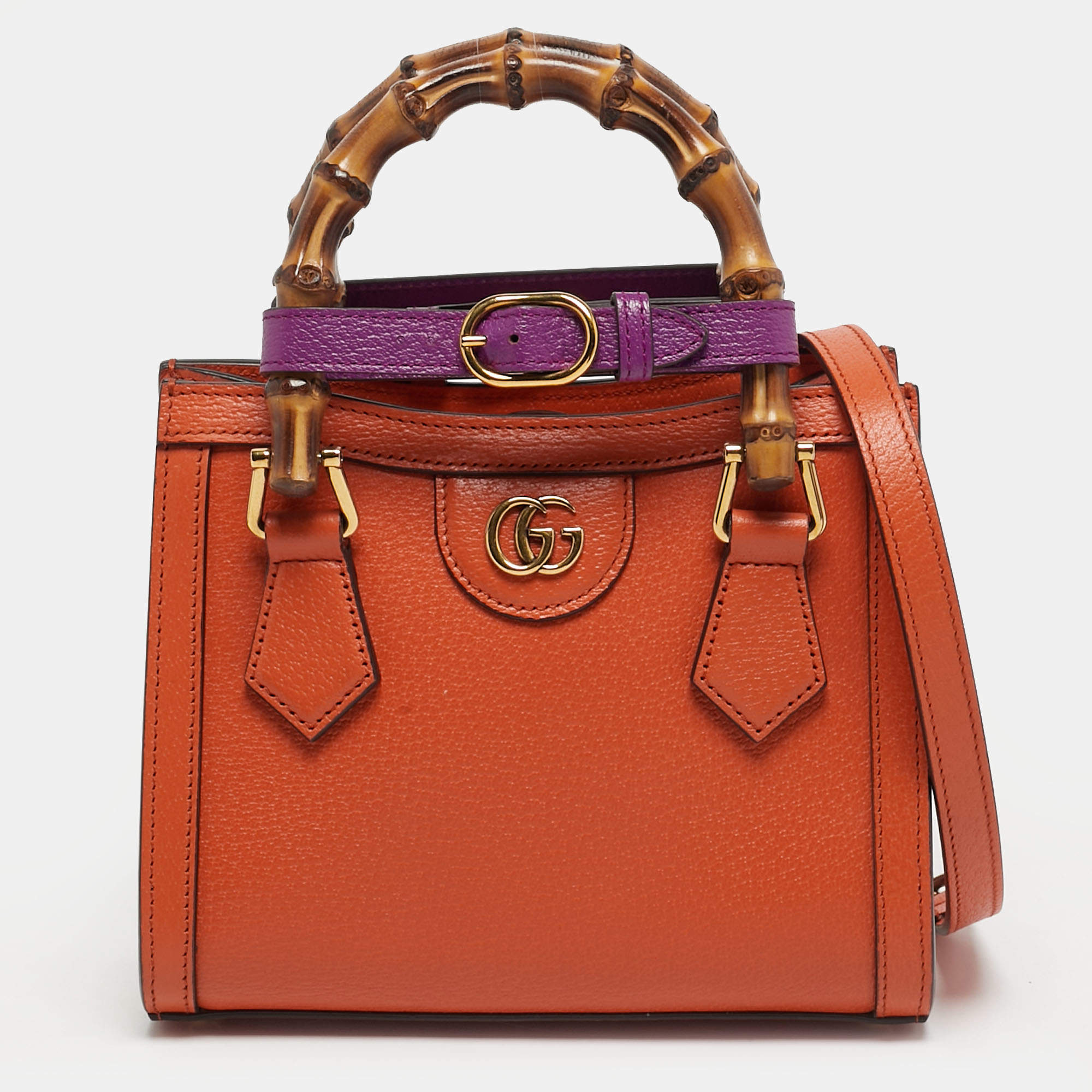 Pre Owned Gucci Diana Mini Orange Leather Tote