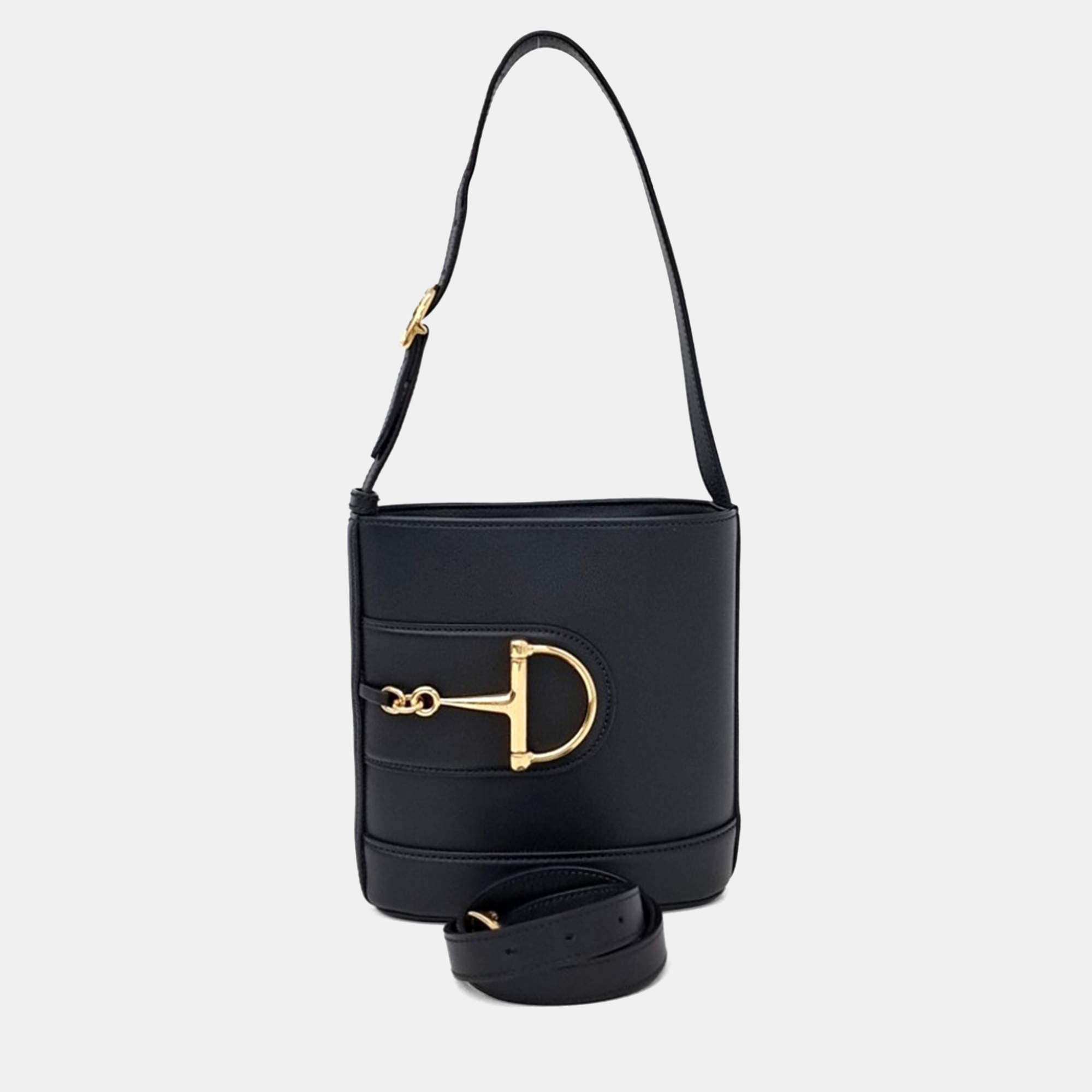 Pre Owned Gucci Black Leather 73 Small Bucket Bag