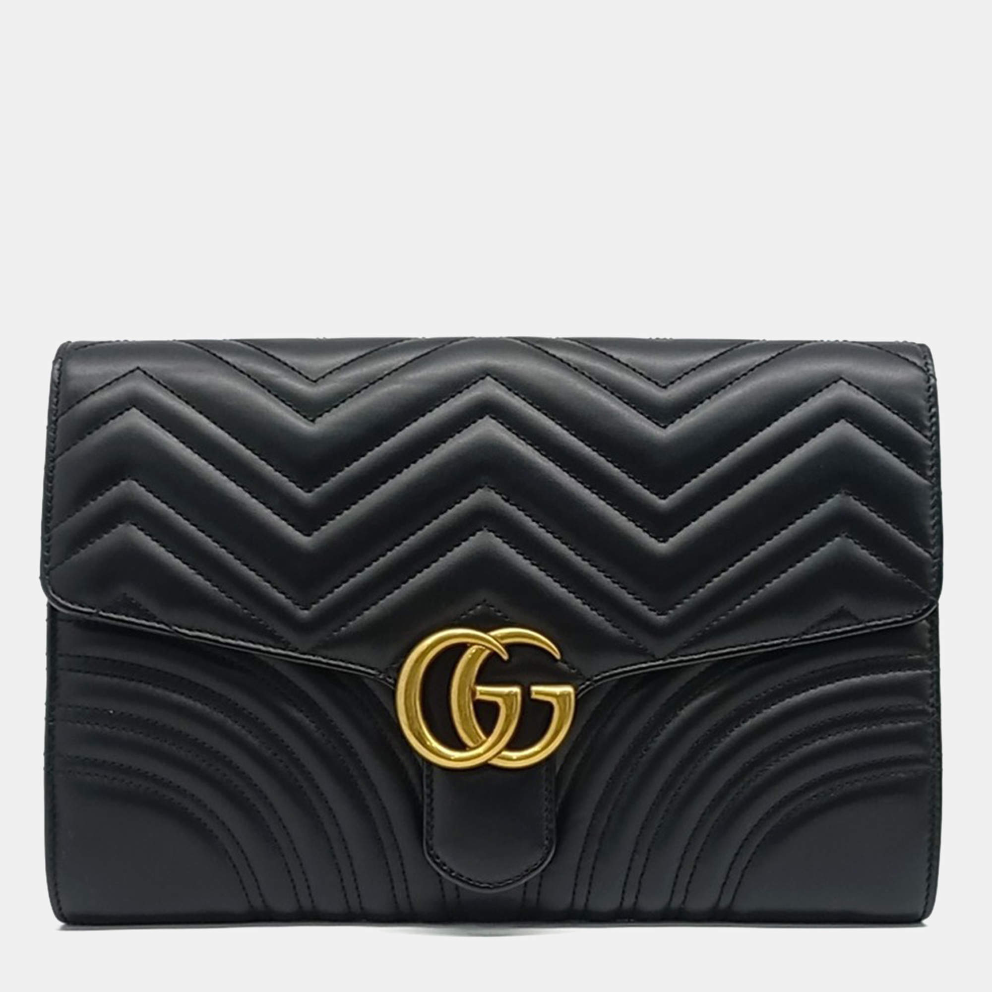 مملوكة مسبقًا Gucci Black Leather Marmont Matelasse Clutch