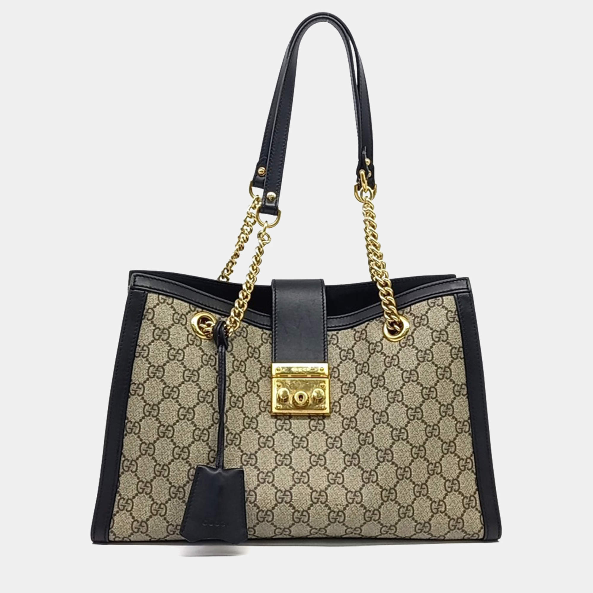 مملوكة مسبقًا Gucci Beige Black PVC Supreme Padlock Shoulder Bag