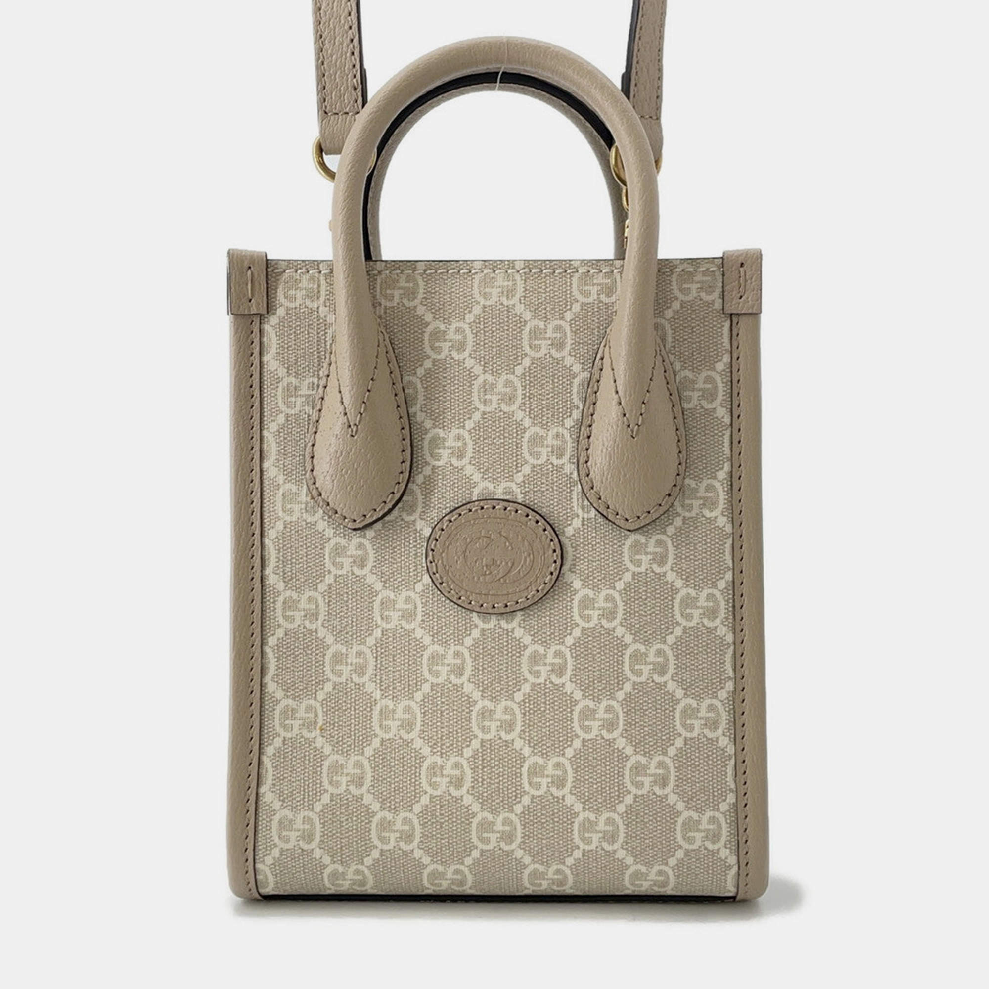 مملوكة مسبقًا Gucci Interlocking G Gg Supreme 2-Way Mini Tote Beige Leather Pvc