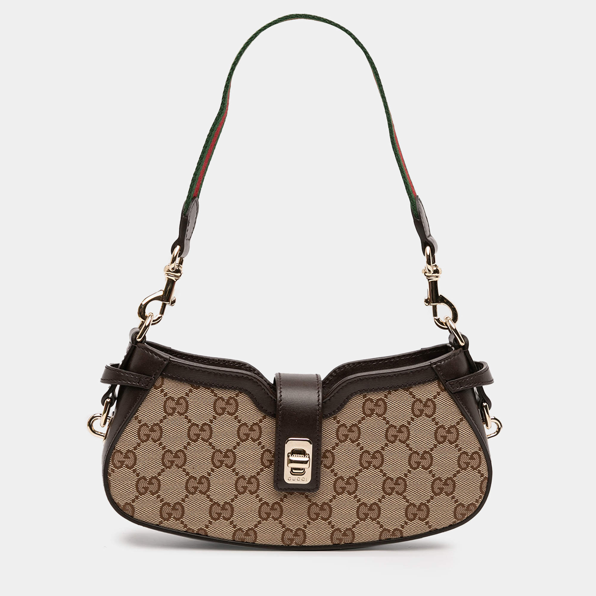Pre Owned Gucci Brown Gucci Mini GG Supreme Moon Side Web Shoulder Bag